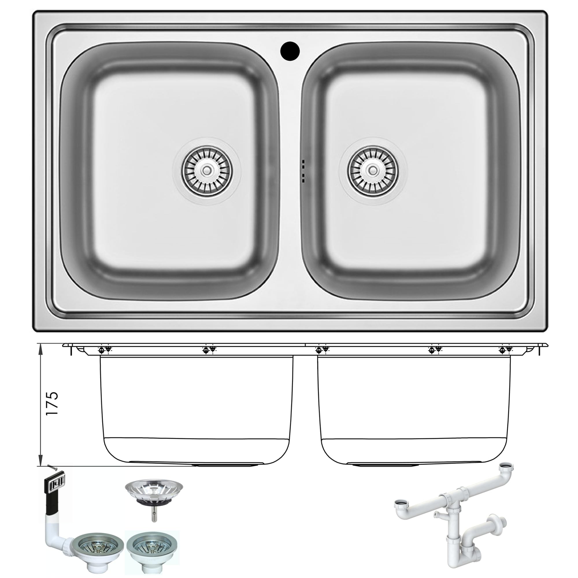 SM862VS ● Lavello Incasso Cucina FHULLER Mod.SMART 86X50 2 Vasche, Spessore Acciaio 7/10 con Vasche Profonde H 18 Realizzato in Acciaio Inox Spazzolato Made in Italy