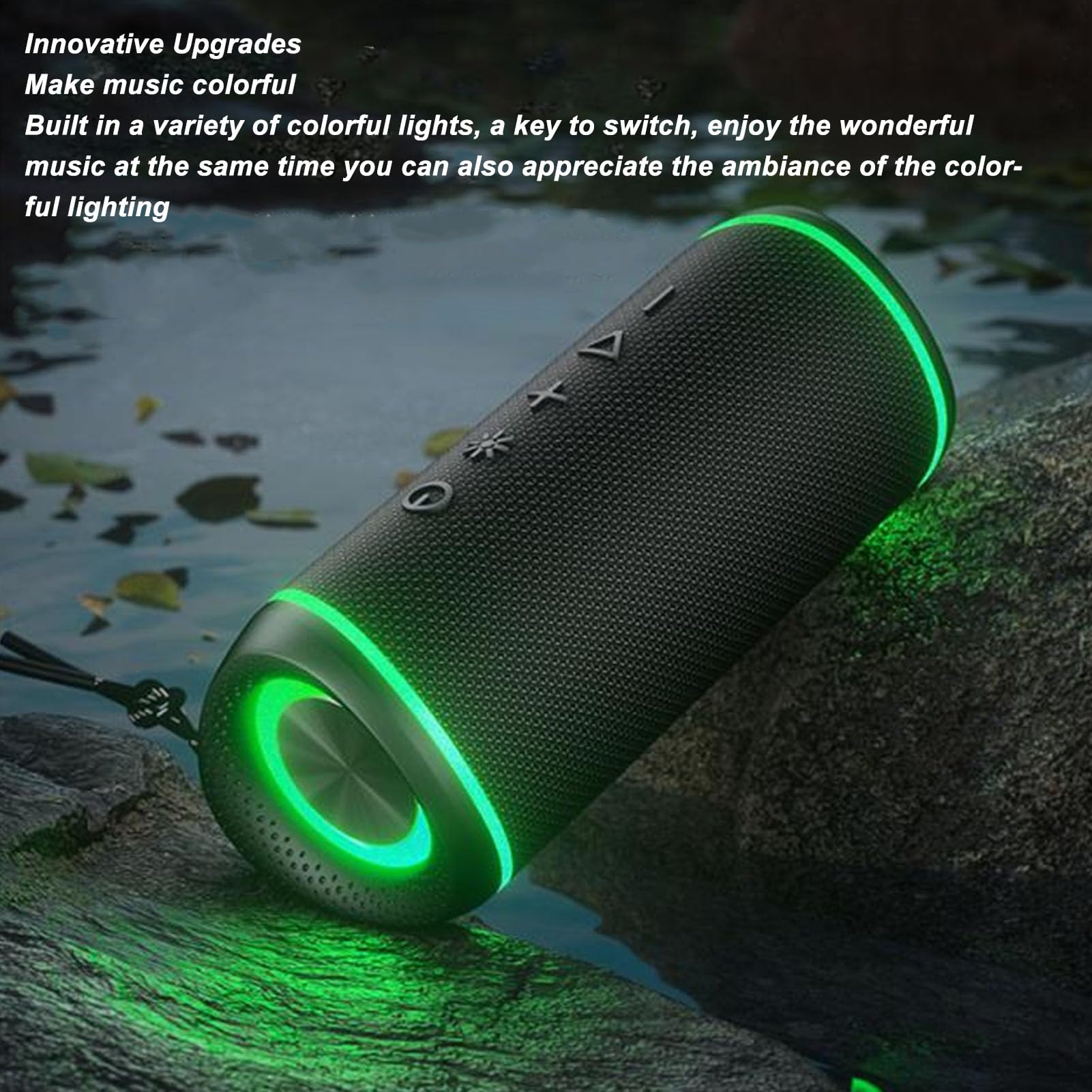 CCYLEZ Głośnik ze światłem RGB, przenośny głośnik IPX5, obsługa 128G, 5.3, prawdziwe bezprzewodowe stereo, podwójne parowanie, do spotkań rodzinnych, podróży, na zewnątrz (czarny)