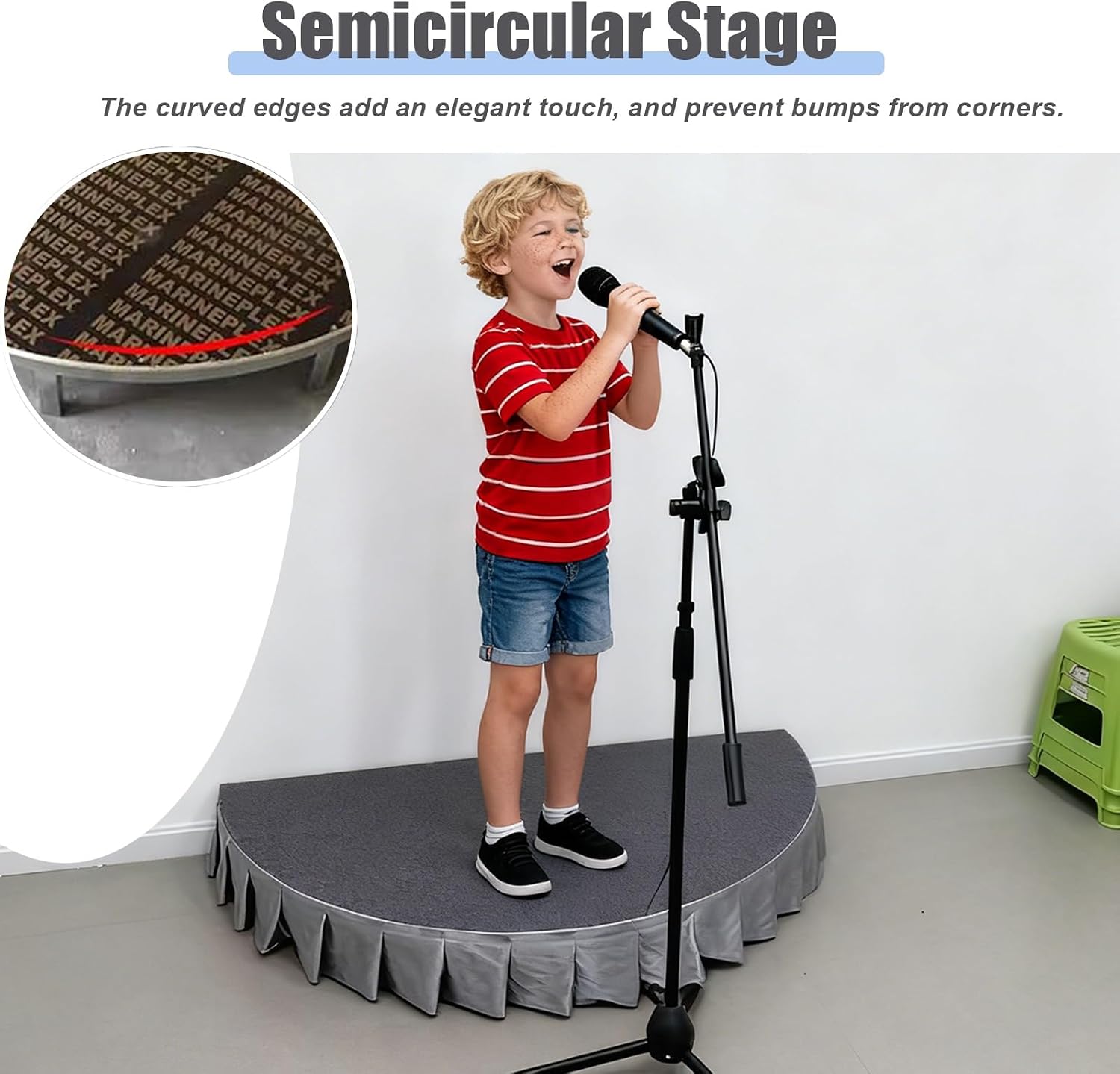 3.3/3.9ft Semi-Circular Portable Stage Children's Stage Platform，Compact Platform Stages for Concert Events Performances at School(3.3x1.6ft/39.3x19.7in)