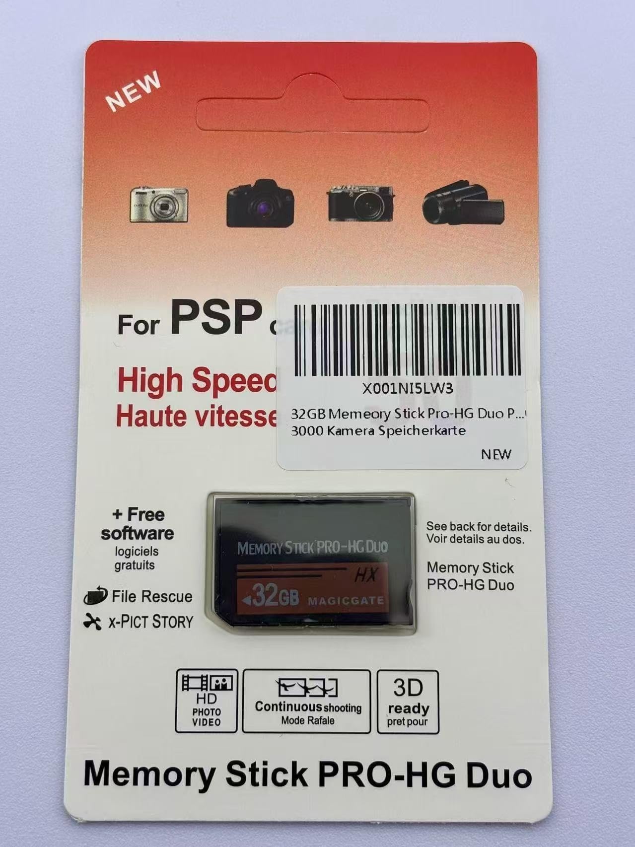 MemoryStick Pro-HG Duo Carte mémoire PSP compatible avec appareil photo Sony PSP1000 2000 3000 32 Go