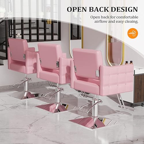 Miniatura 6 de OmySalon Silla de peluquería hidráulica para el hogar peluquería rosa silla trenzada para estilista de pelo resistente peluquería equipo de spa de