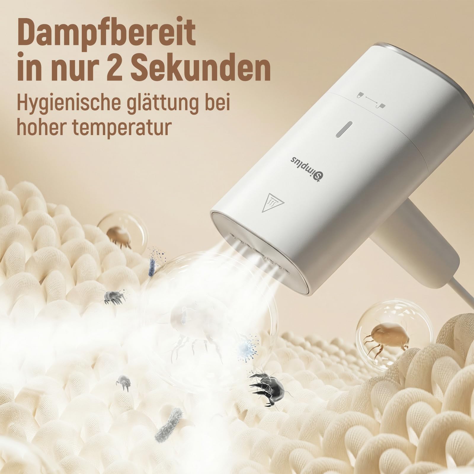 SIMPLUS Dampfglätter 1200W, Faltbarer Reise-Steamer, 170ml Abnehmbarer Wassertank, Konstante Dampfleistung ca. 20 g/min, Edelstahl Bügelsohle, Für Kleidung Zuhause & Unterwegs