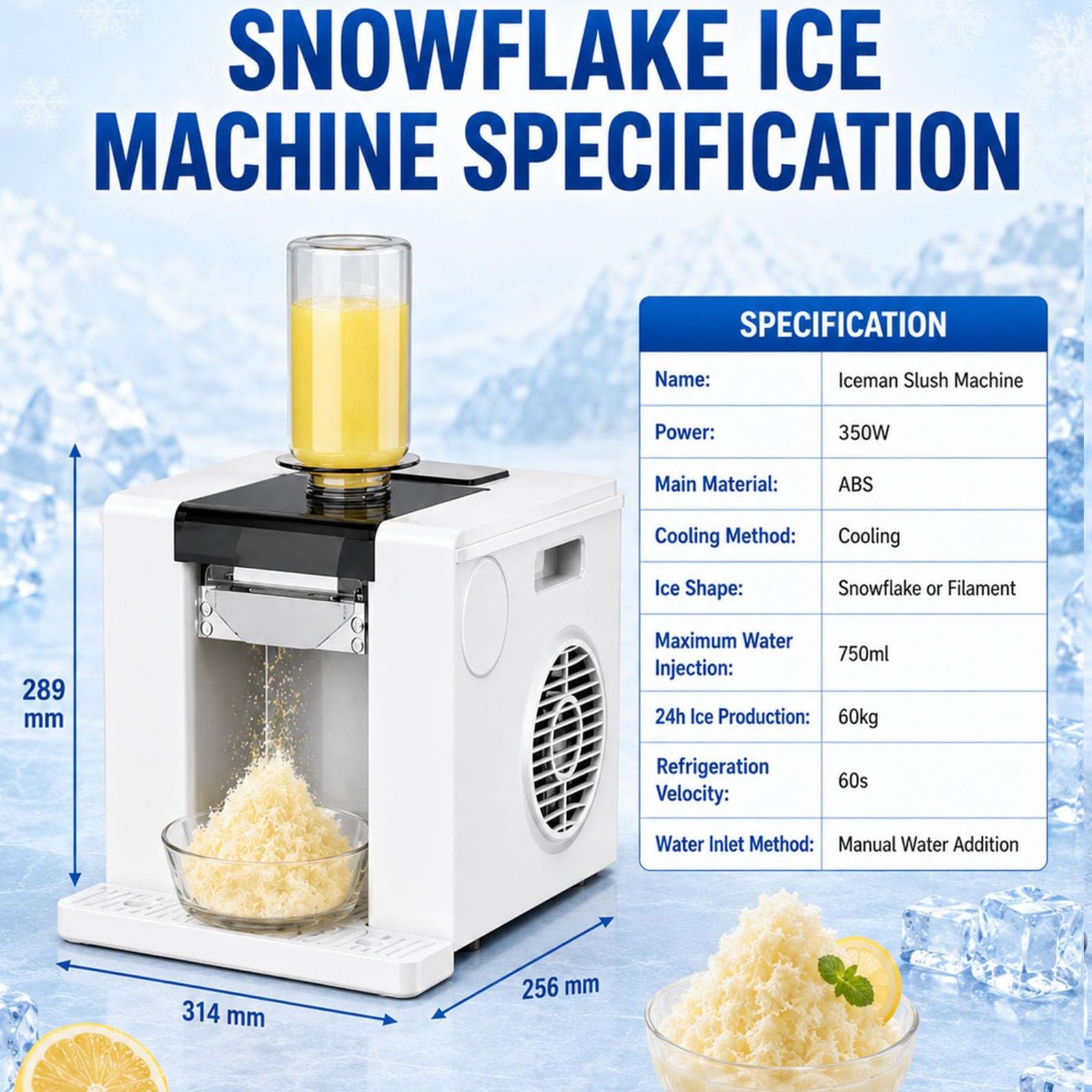 Máquina Comercial de Hielo en Copos de Nieve, con Auto Clean y Pantalla táctil Inteligente, for Preparar granizados, cucuruchos, Batidos y Otras deliciosas Bebidas frías | Green
