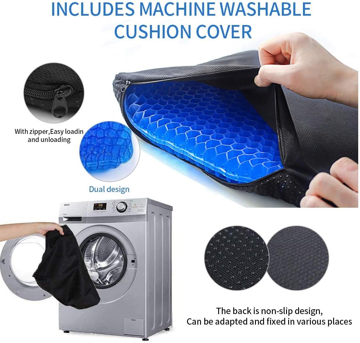 Gel Seat Cushion, for Long Sitting -Double Thick Gel Seat Cushion Breathable Honeycomb Chair Cushion with Non-Slip Cover for Office Chair Car, Wheelchair, Long Trips,Relief Sciatica Pain : Everything Else