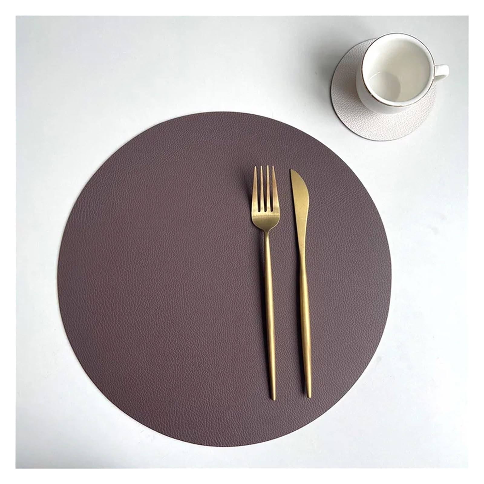 Dqzrtueca Rds Coffee White Pu Faux Leather Round Placemats And Coasters Set