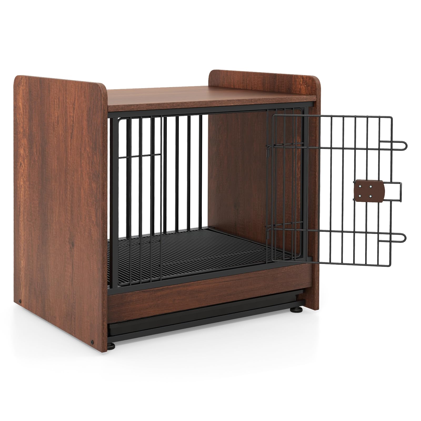 GYMAX Cage Chien Intérieur, avec Plateau Amovible Inférieur de Hygiène, Porte Verrouillable, Patins Réglables, Niche pour Animaux de Petite et Moyenne Taille, Style Industriel, 62×49,5×61 cm
