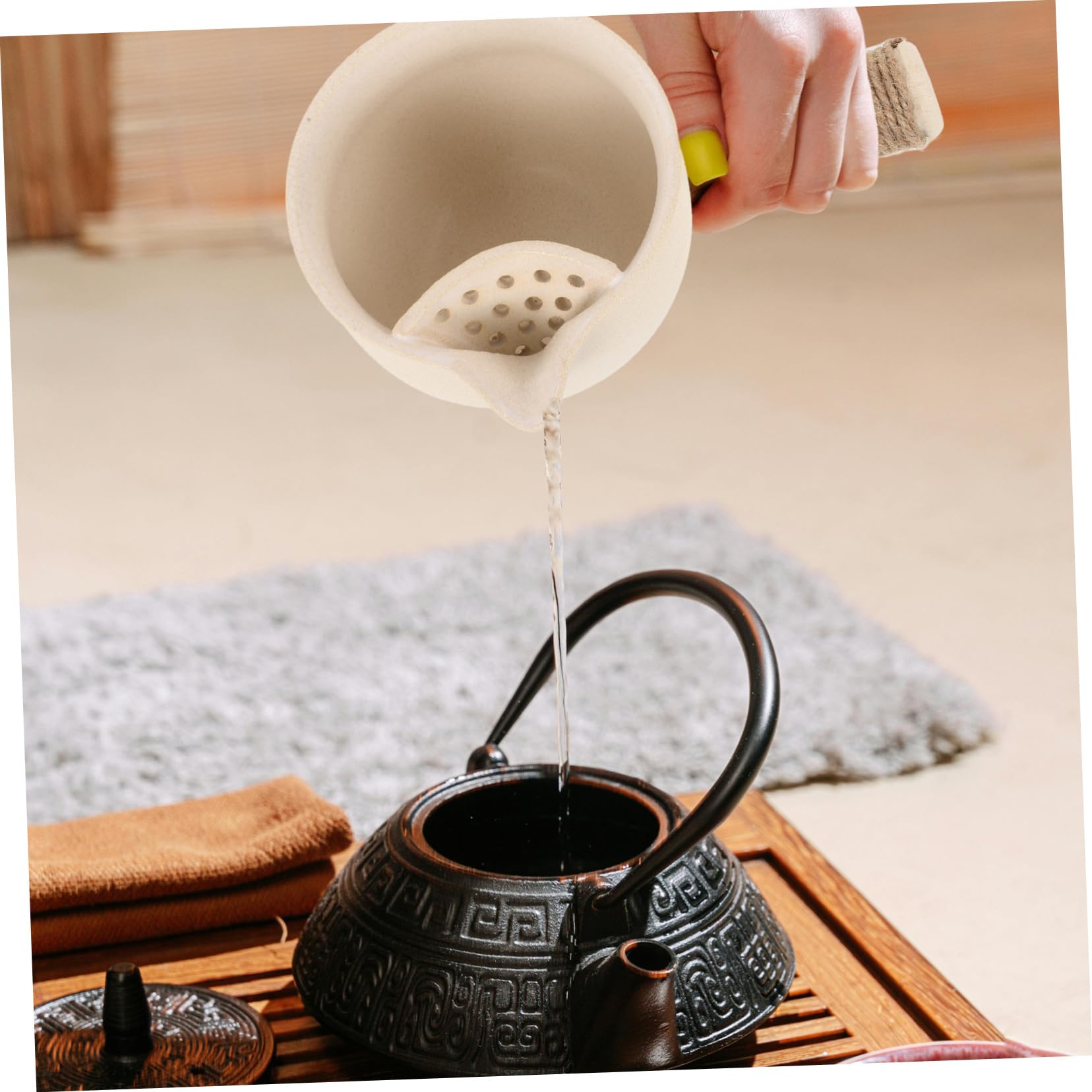 Gatuida Teekanne aus Grober Keramik mit Seitlichem Griff Geröstete Tonkeramik Beige Großes Fassungsvermögen für 1-2 Personen Ergonomischer Griff rutschfest Chinesischer Stil für Outdoor