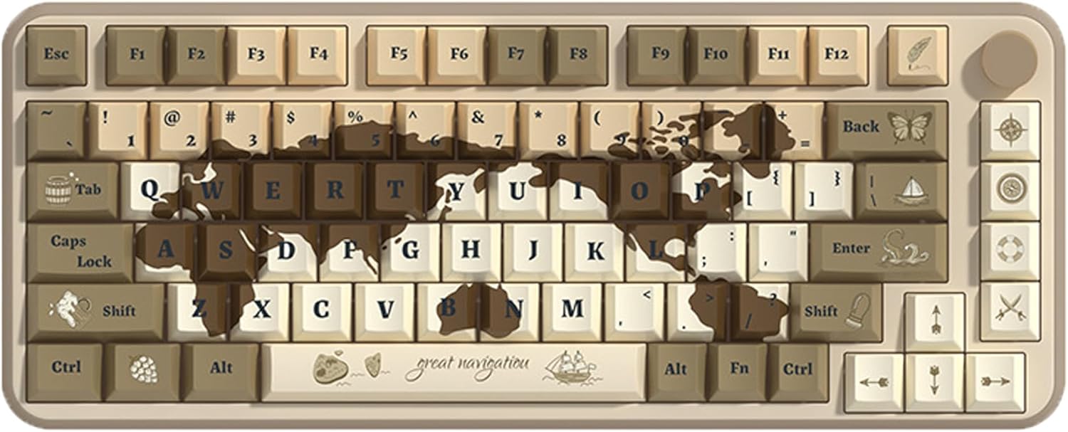World Map PBT Keycaps Set, 138 Keys Cherry Profile Dye-Sublimation Keycaps for Mechanical Keyboards, Cherry MX Stem Compatible, Thick Durable Keycaps with Ergonomic Design