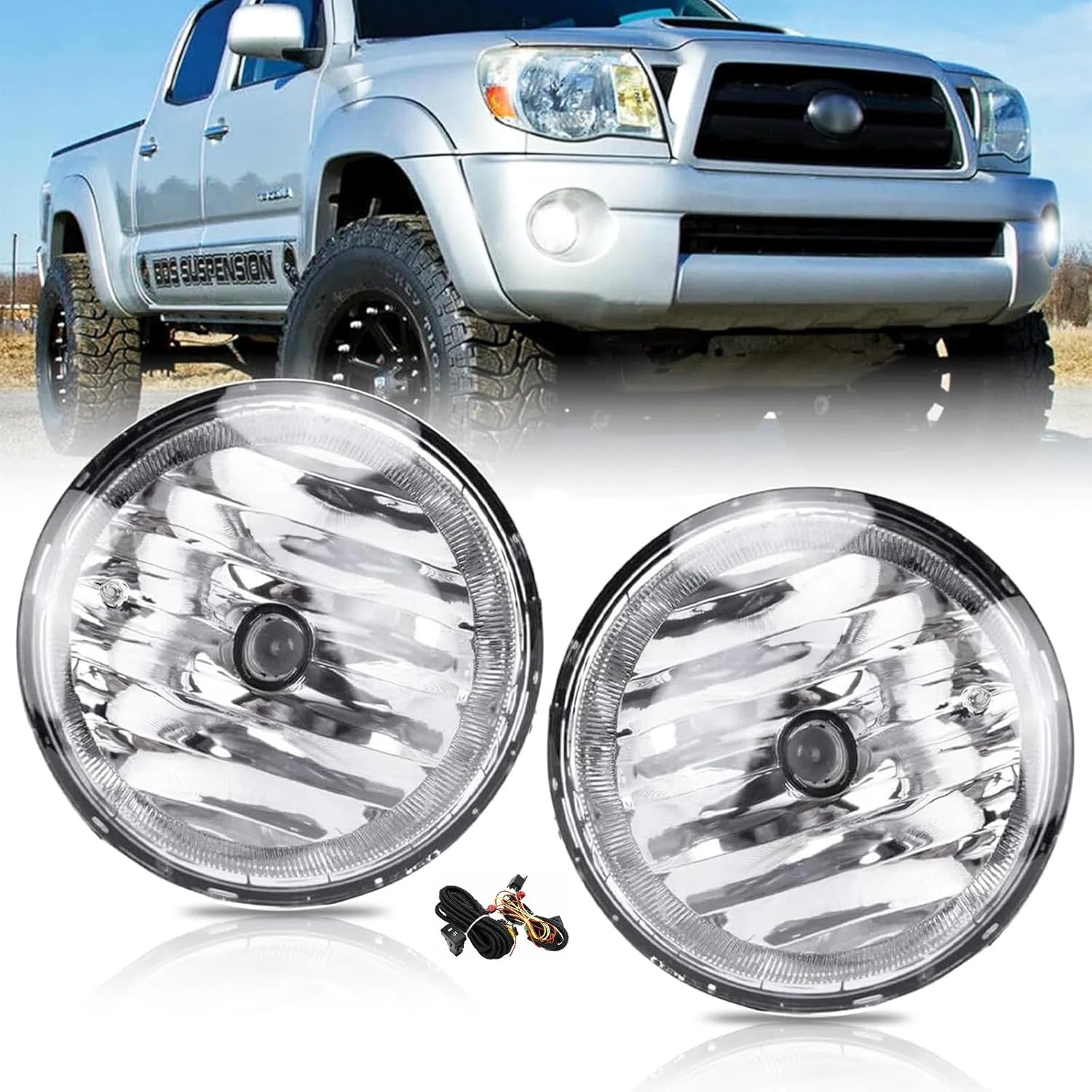 Driving Fog Lights for 2005-2011 Toyota Tacoma 2007-2013 Tundra,Pair Clear Lens Front Bumper Fog Lamp Replacement Parts