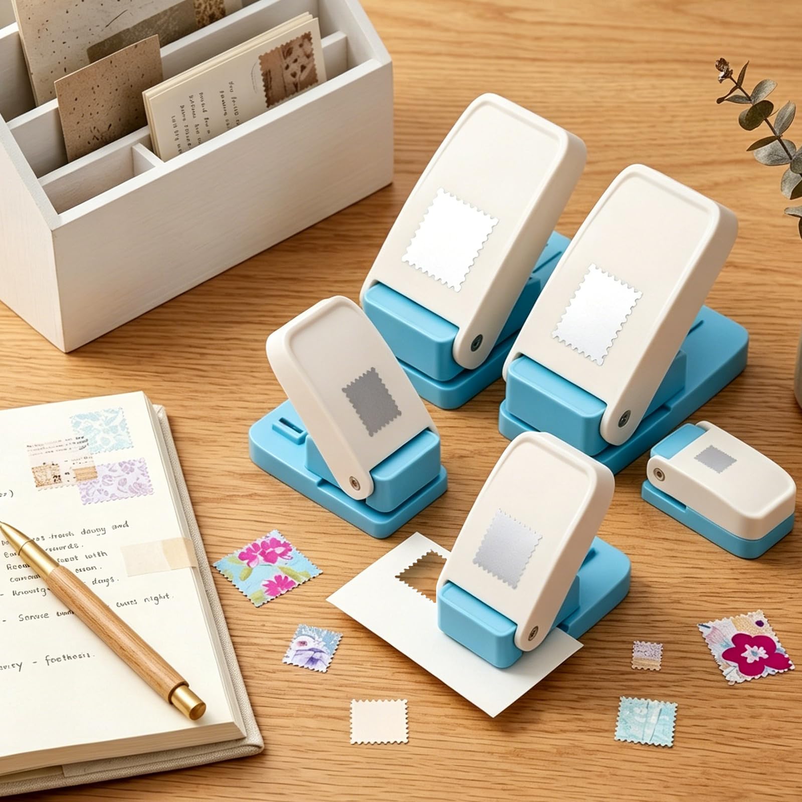 Punzone per timbri di 5 dimensioni, 3,8 x 3,2 cm/3,8 x 3,8 cm, punzonatrice per francobolli grandi, 2,5 x 2 cm/2,5 x 2,5 cm, mini timbri a forma di mini punzonatrice per carta, perforatrice per