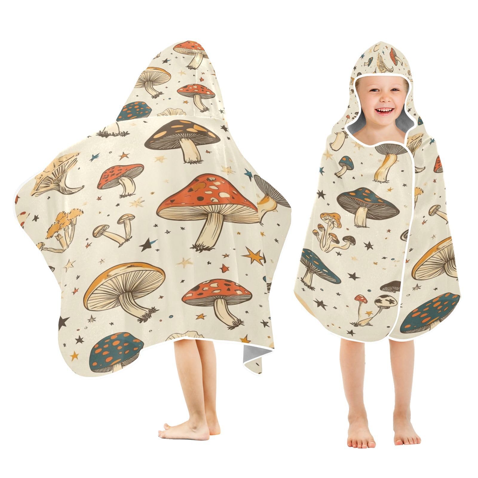 Kigai Mushroom Hooded Beach Towel for Kids Soft Absorbent Quick Dry Bath Towel with Hood Lightweight Toddler Shower Pool Bath Wrap for Boys Girls