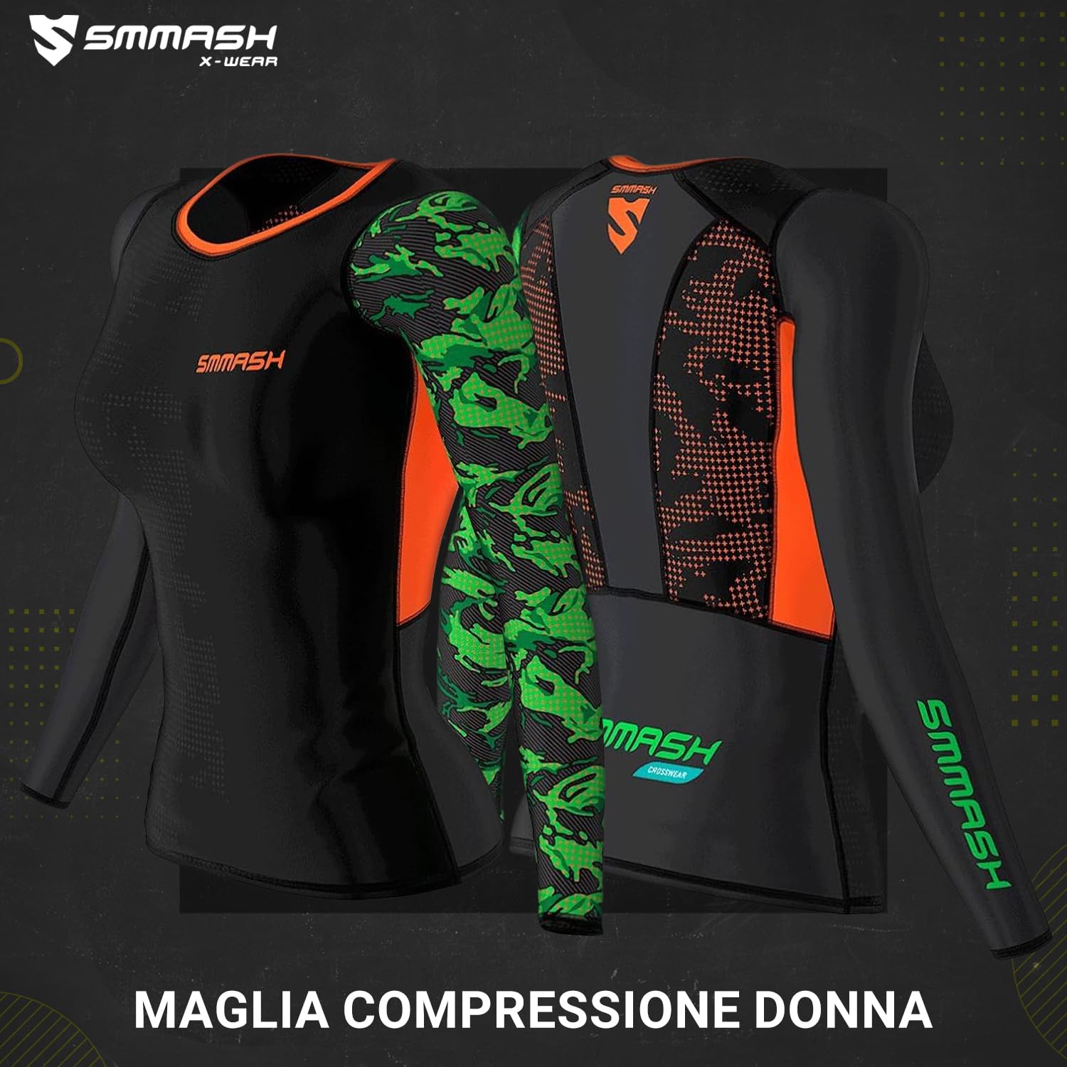 SMMASH Leggins Sportivi Donna Lungo con Push Up e Vita Alta, Traspirante e Leggero Pantaloni Palestra Tuta Donna, Gym Outdoor Yoga Fitness, Prodotto nell'Unione Europea