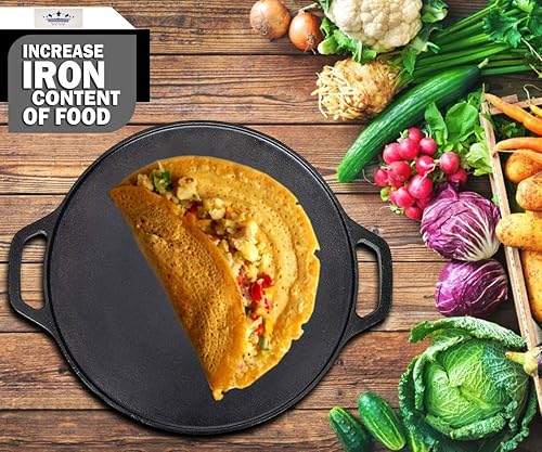 Miniatura 3 de Will and Weaves - Plancha de hierro fundido pre-sazonado Dosa Tawa de 12 pulgadas Roti Tawa Chapati Tawa de hierro fundido seguro para inducción