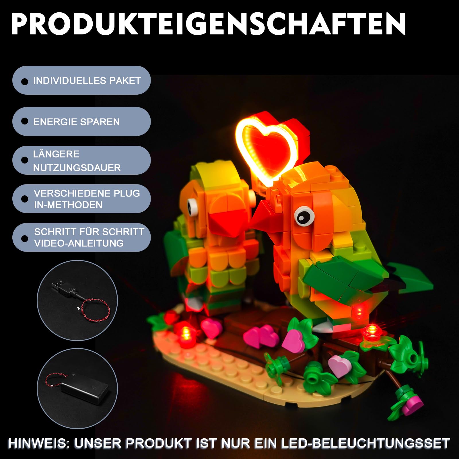 BrickBling Juego de luces LED para Lego 40522 Valentine Lovebirds, iluminación decorativa creativa — view 4