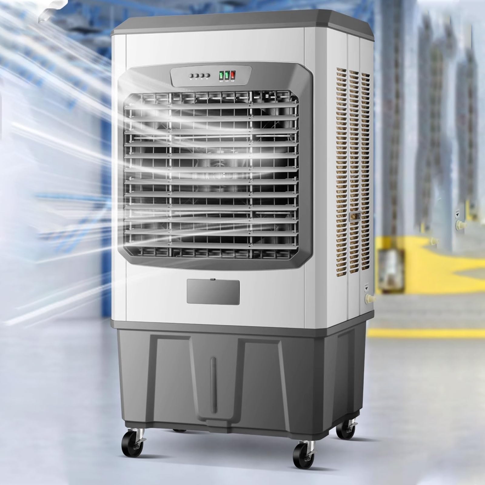 Climatiseur Mobile 3 Vitesses Refroidisseur d'air avec 6 Blocs Réfrigérants Et Un Tuyau De Raccordement d'eau 150 L Grand Réservoir d'eau 220 V