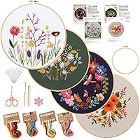 wtisan 4-Pack Embroidery Kit for Beginners Adults - Floral Cross Stitch Starter with Hoop, Tools, Threads & Instructions
