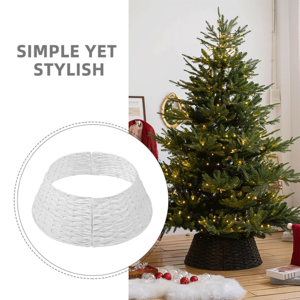 Beaupretty Cestino Base Albero di Natale Bianco Intrecciato per Supporto