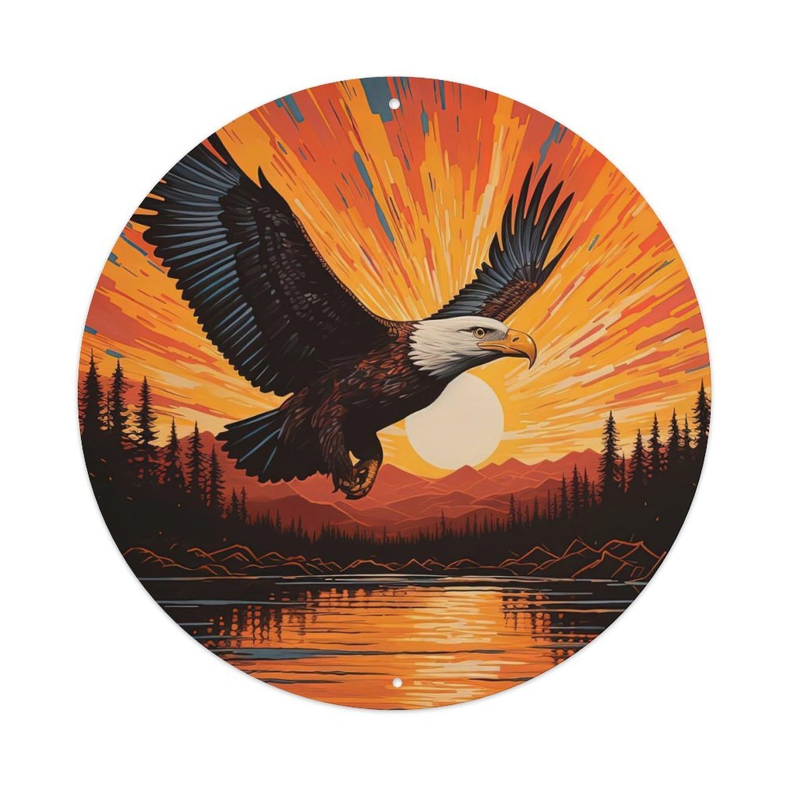 Animal Art Bald Eagle Soar Vintage Metal Tin Sign Plaque Wall Decor for Cafe, Club, Garden Round Metal Poster 8x8Inch