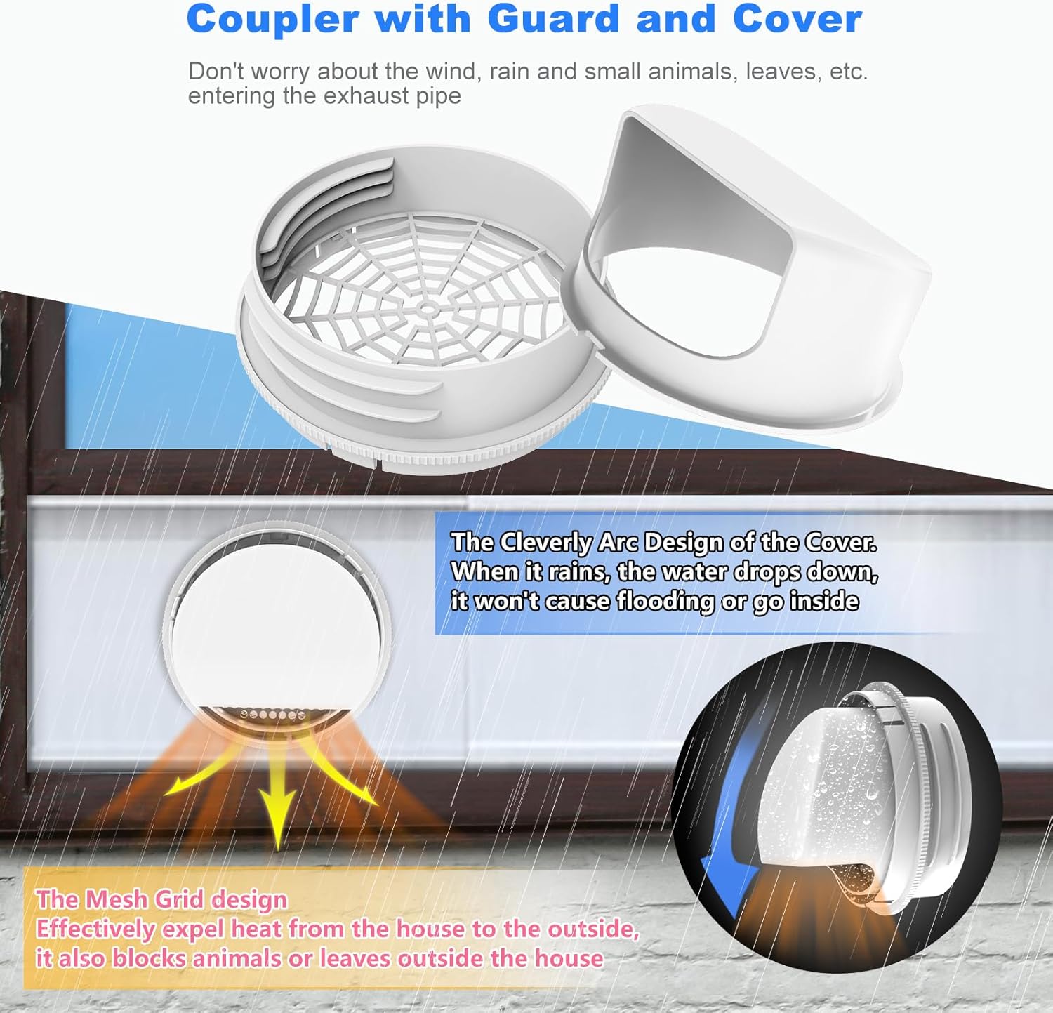 Portable Air Conditioner Window Kit with Universal Coupler Fit for 5.1"/5.9" Exhaust Hose, Mobile A/C Window Vent Seal Kit with 4 Adjustable Seal Plates for Vertical/Horizontal Sliding Window