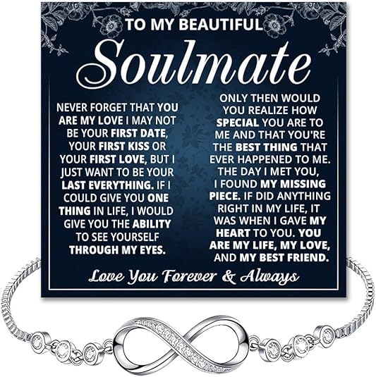 To My Beautiful Soulmate Bracelet For Women, Soulmate Bracelets For Wife From Husband, Gifts For Girlfriend Bracelet, Infinity Knot Bracelets For Fiancee With Heartfelt Message Card & Gift Box