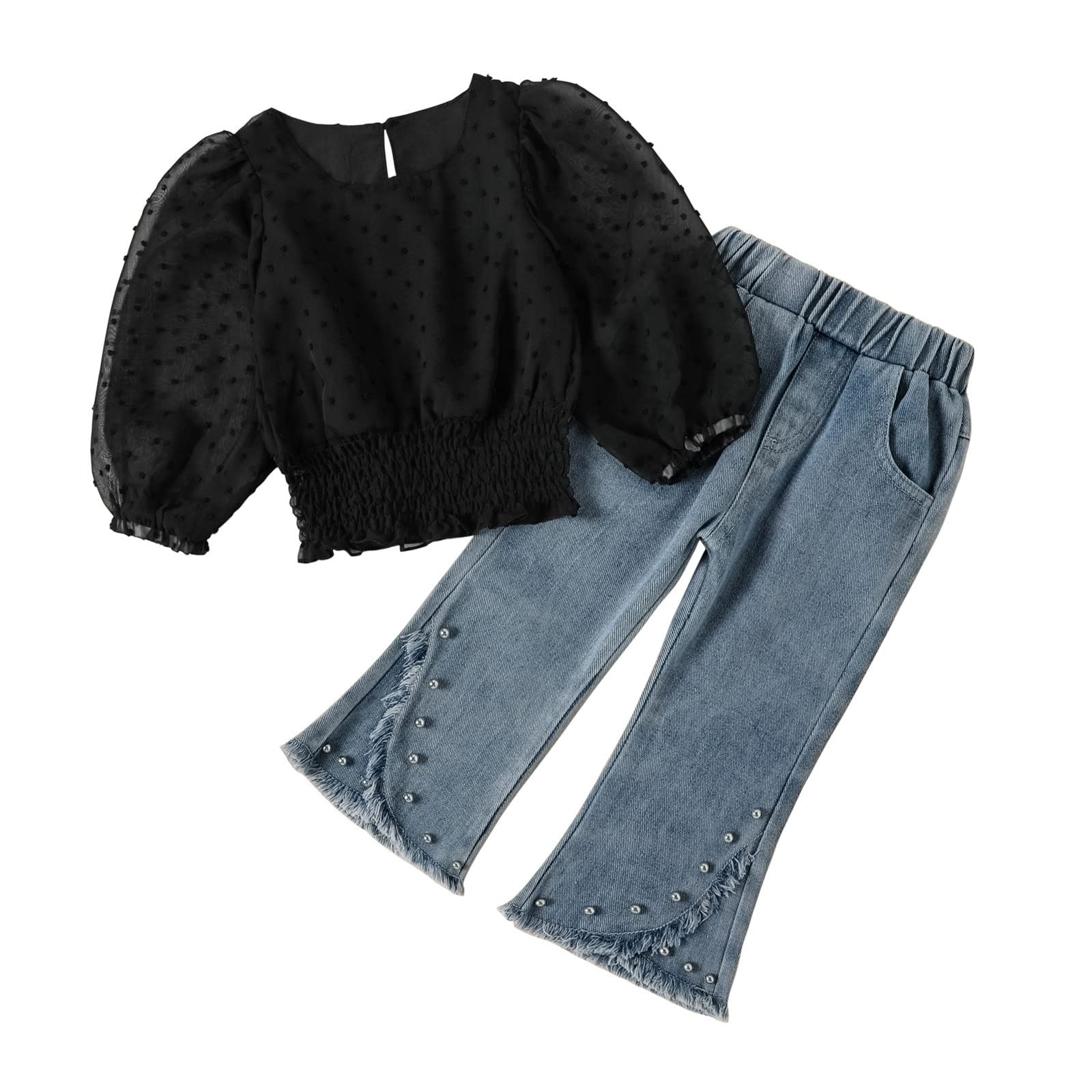 Toddler Kids Baby Girls Puff Sleeve Lace Tulle T Shirt