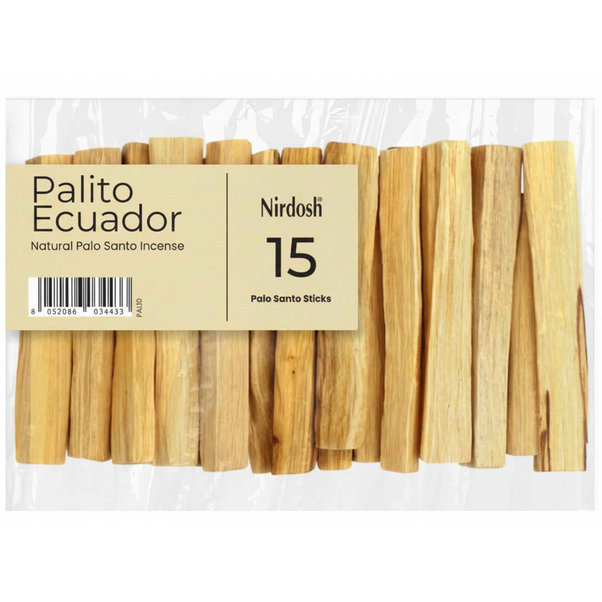 NIRDOSH PALITO - Palo Santo Sticks 100% Natural Wood from Ecuador – 15 Sticks (1.62 oz) – Yoga and Meditation - Bursera Graveolens