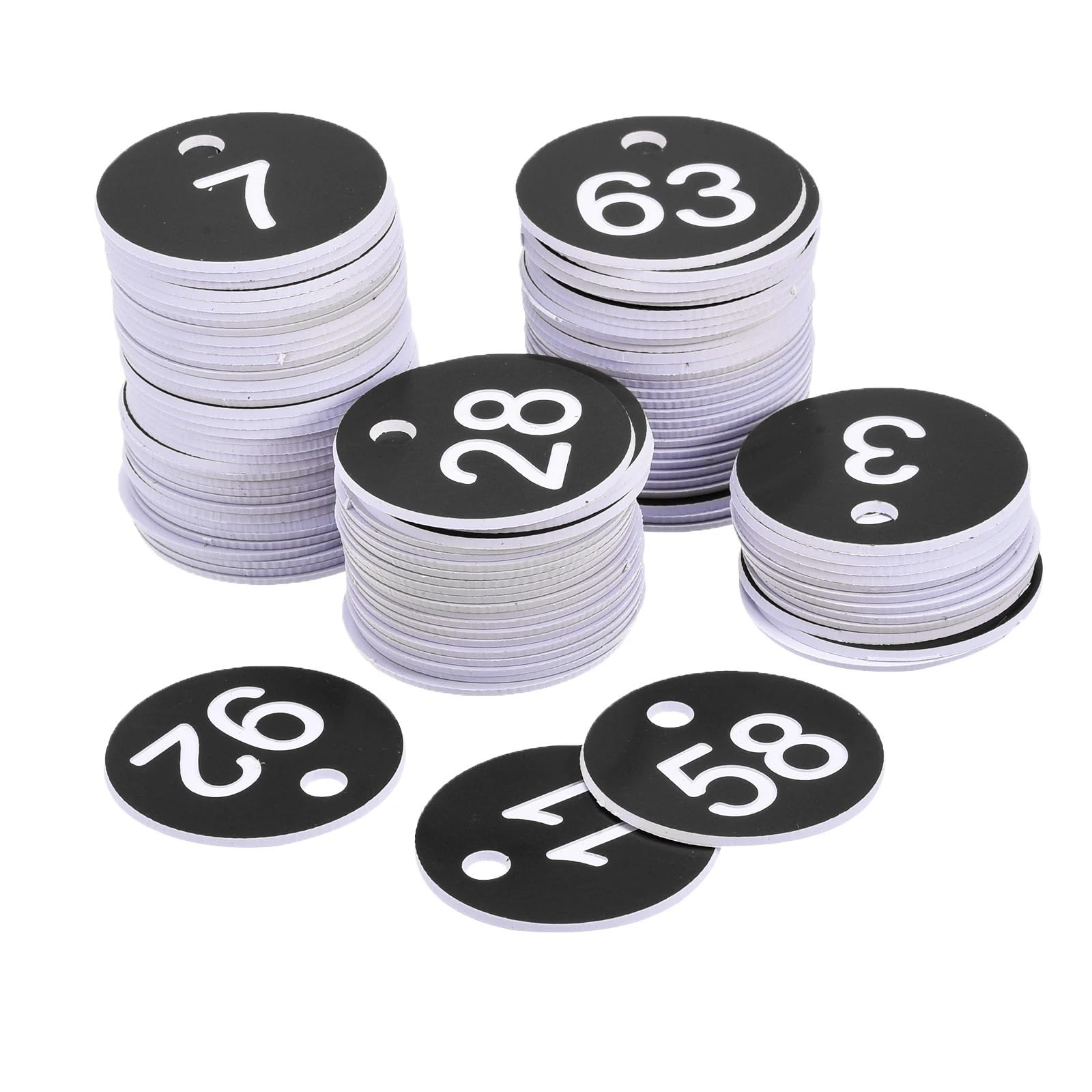 Portachiavi Numerati 100 pezzi di etichette identificative in plastica con numeri, portachiavi, etichette for armadietti, palestre, hotel, abbigliamento, saldi estivi, numeri rotondi da 1 a 100(Black)