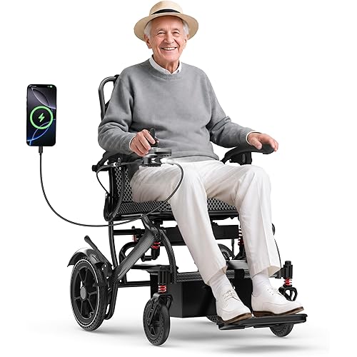 Electric Wheelchair for Adults, 36LBS Lightweight Electric Wheelchairs, 500W Brushless Motor Power Wheelchair, Motorized Wheelchair for Seniors, Airline Approval, Carbon Fiber Color, 15MI