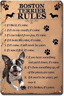Metal Sign Tin Sign Vintage Wall Art Boston Terrier Rules Home Decor for Restaurant 8×12 Inches