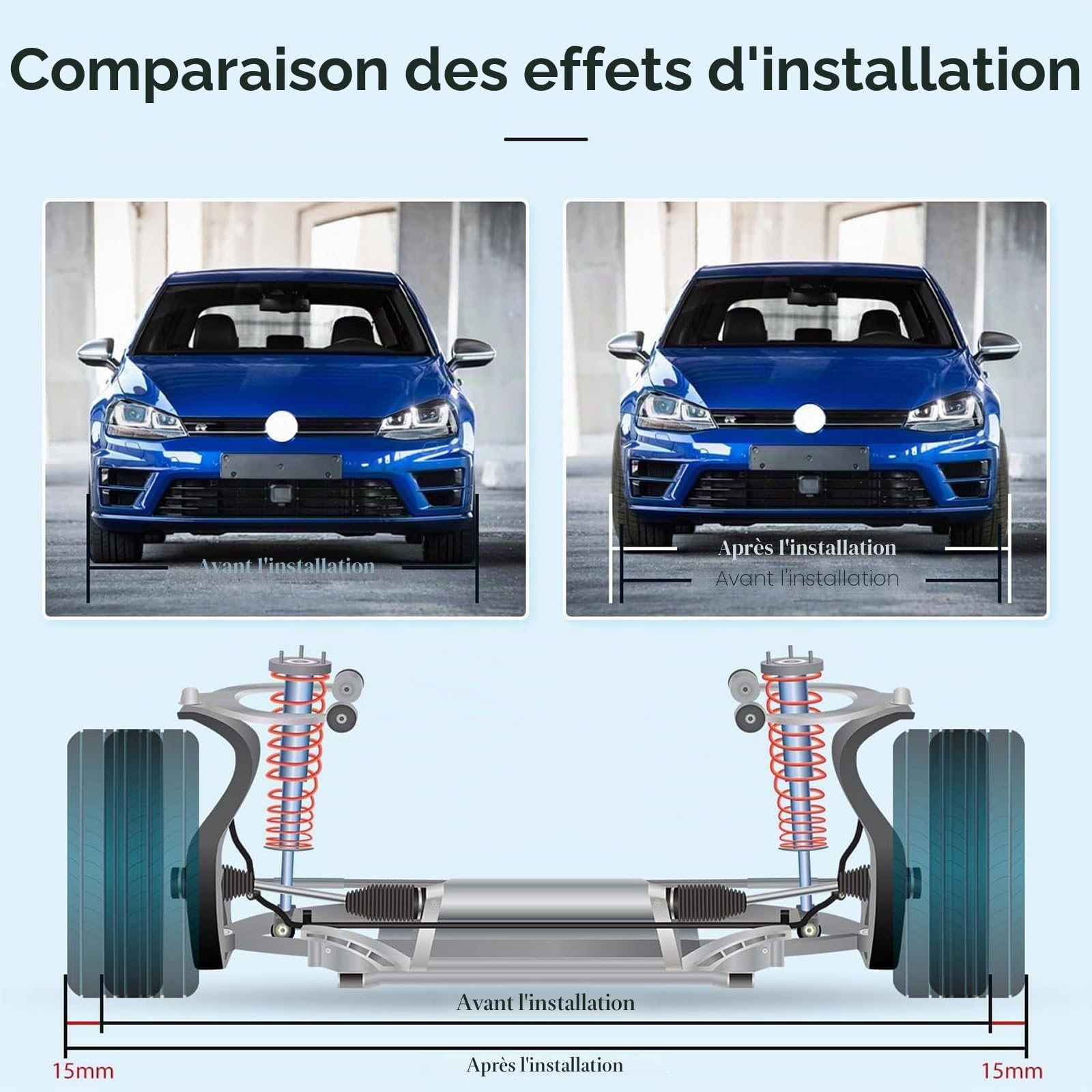 GEARMONSTER Lot de 4 élargisseurs de voie/entretoises de 15mm et 20mm LK: 100/5+112/5 NLB:57.1 avec 20 boulons de roue M14x1,5 40/45mm pour VW Golf