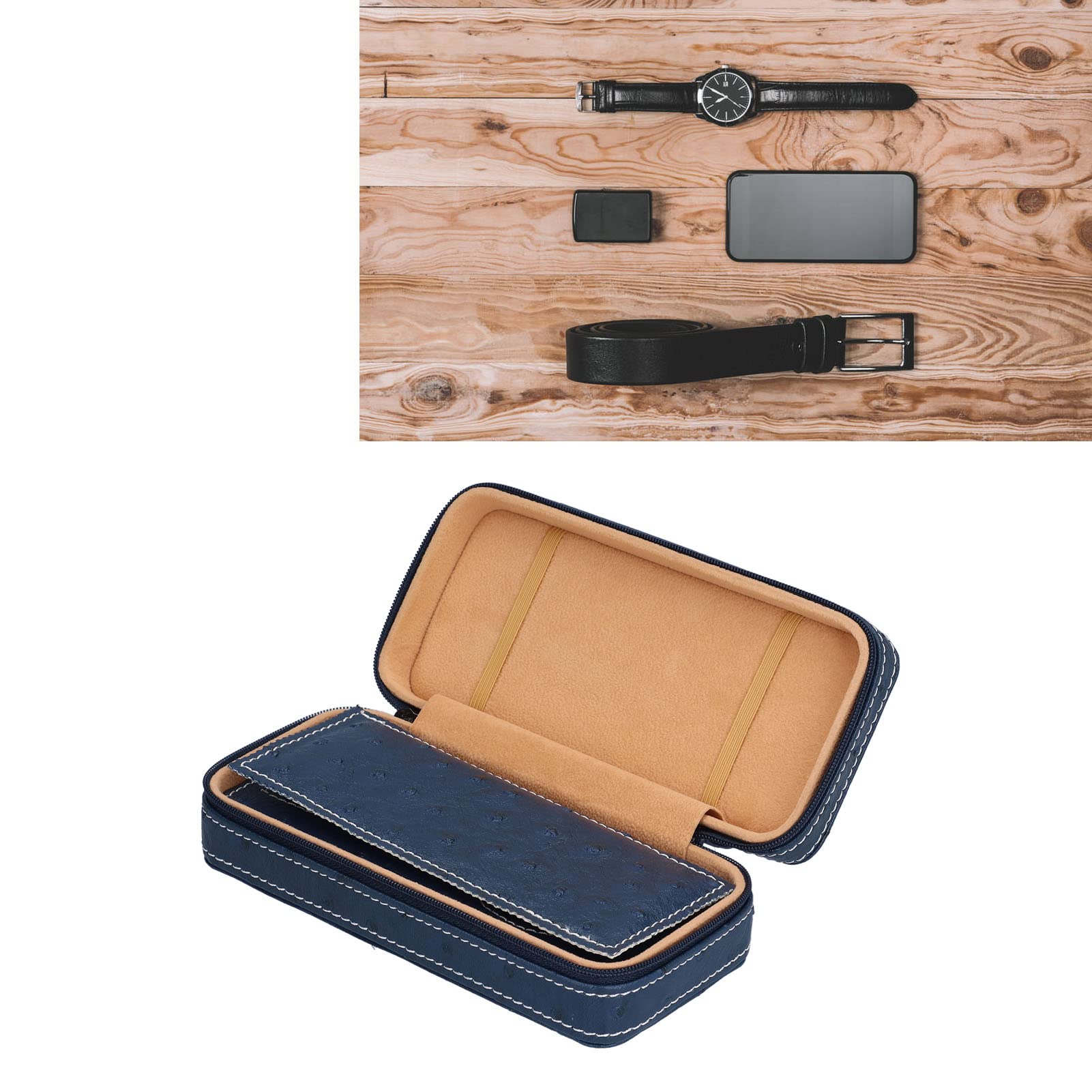 Uhrengehäuse-Halter-Organizer, für Luxusuhren, kompakte manuelle Car-Line-Handwerkskunst, integrierte Schallwandaufbewahrung, galvanisierte antike Kette, Muster PVC L