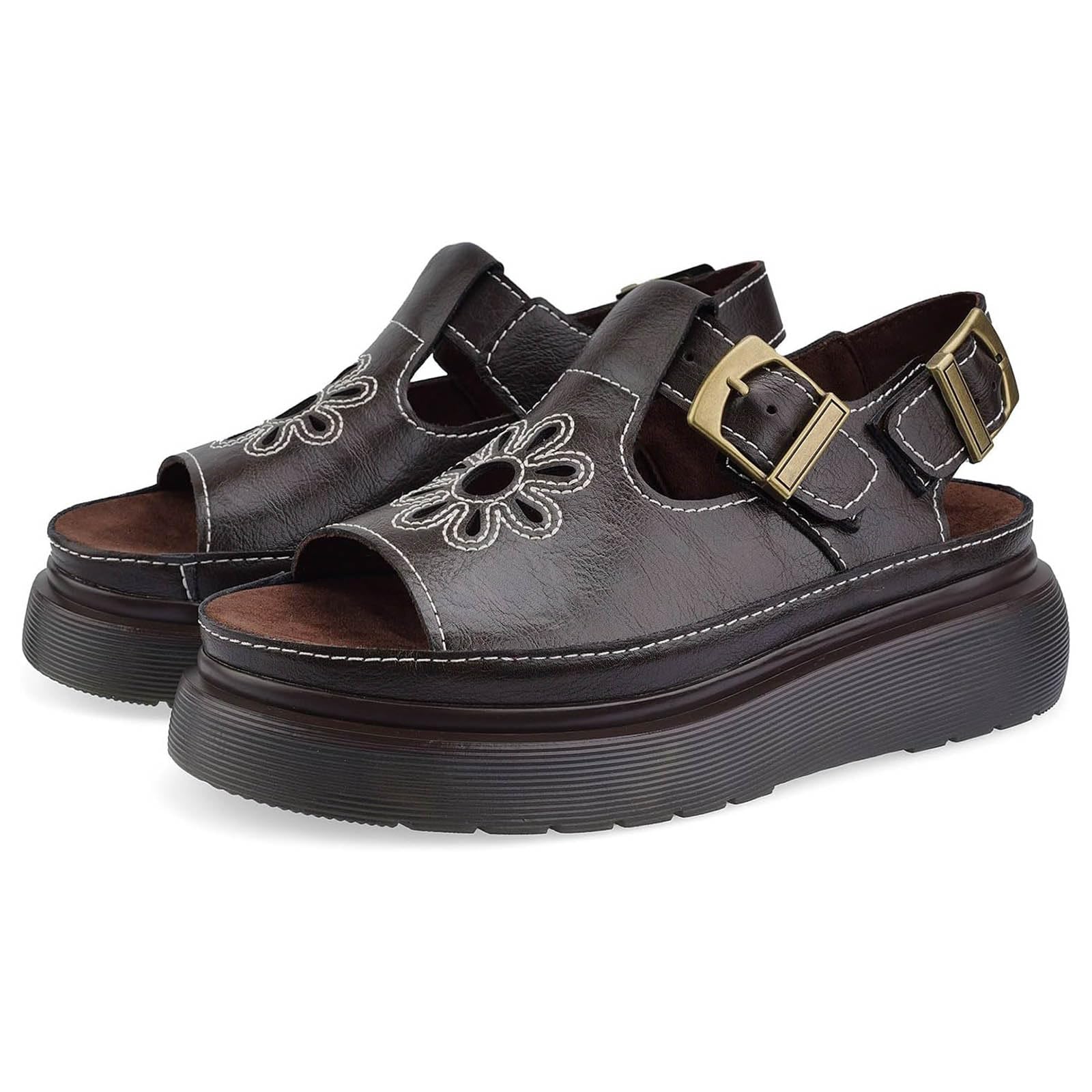 Sandalen Damen Sommer,Orthopädische Damen Bequeme Folien Dicke Sohlen Plattform Sandalen mit einstellbarer Schnalle und Ultra Kissen Platform Bequem Keilsandalen