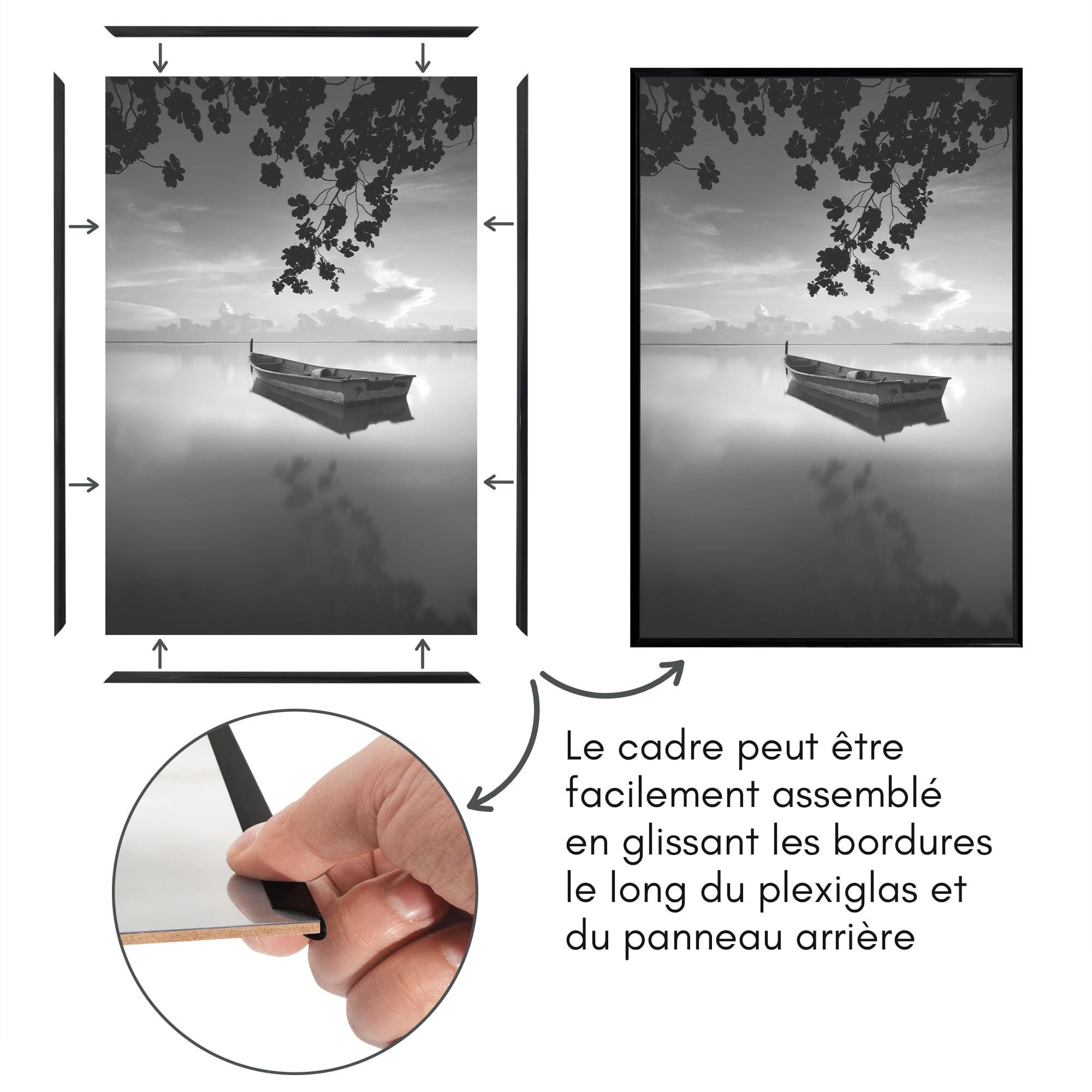 Americanflat Cadre Photo 40x60 cm Noir - Cadre 60x40 cm avec Encadrement Fin et Plexi Poli - Matériel de Suspension Intégré pour Mur - Suspension Horizontale ou Verticale - Lot de 3