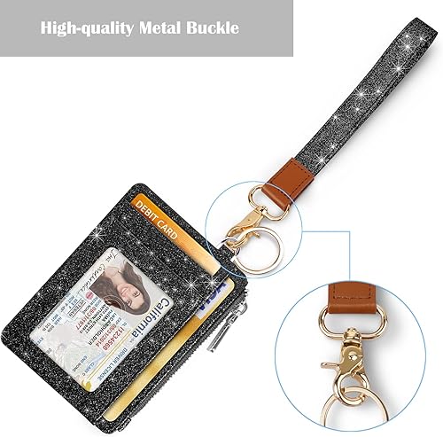 Vista 2 de WAVEYU Cartera con cordón con purpurina para mujeres y hombres, delgada con bloqueo RFID, funda para tarjetas de crédito, cartera pequeña con 6