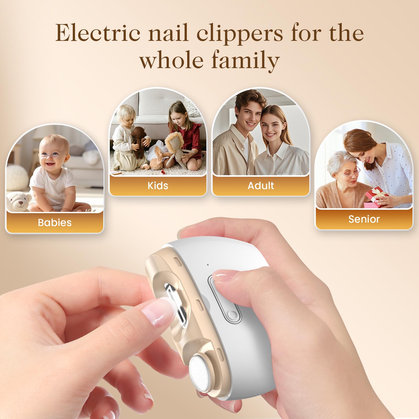 Elektrischer automatischer Nagelknipser, tragbare Nagelfeile, kein Lärm, Nagelreste, Nagelabdecken, Schleifen und Polieren, 2-in-1, einfache Bedienung, LED-Licht, Nagelschneider, Schneider für Kinder