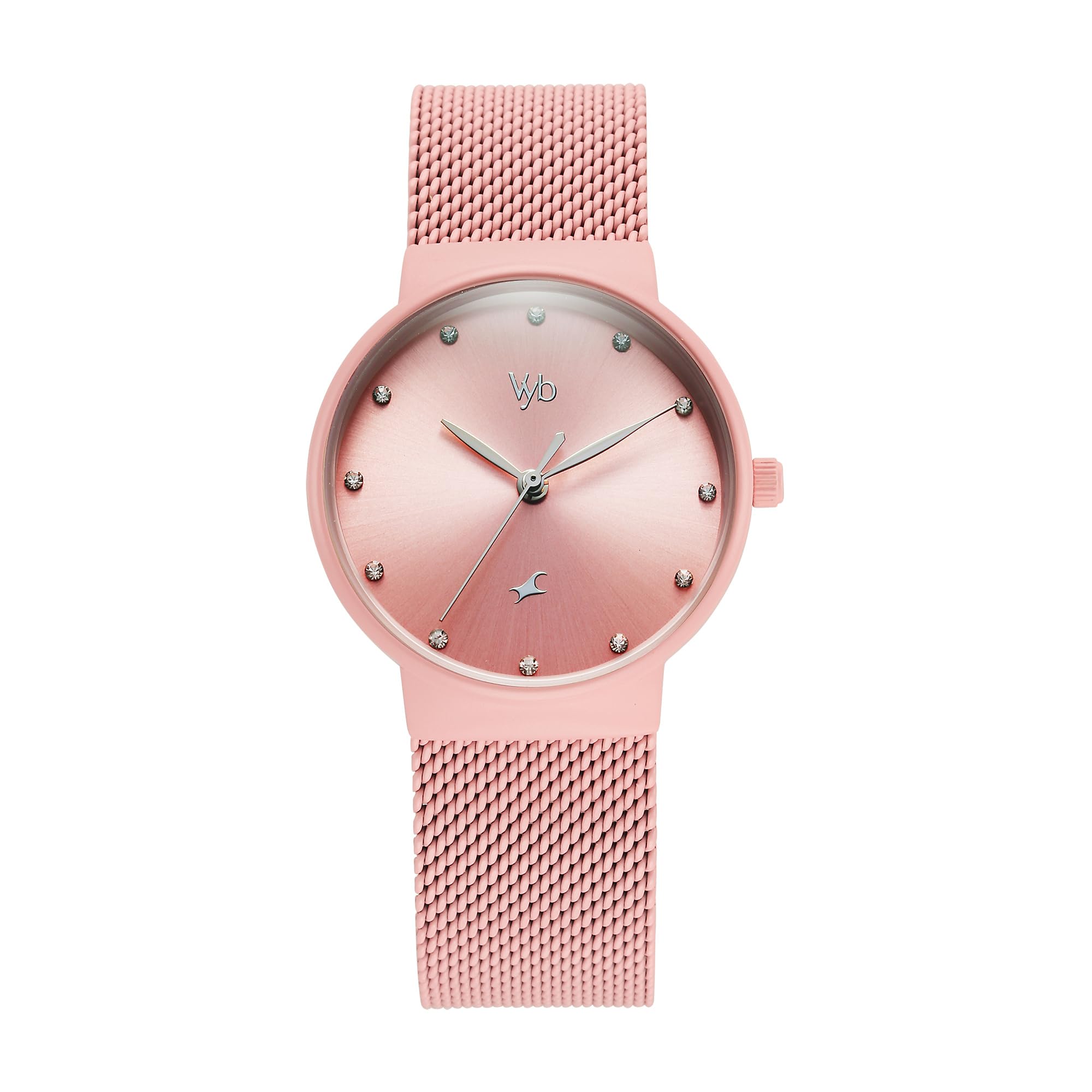 Fastrack Vyb Quartz Analog Rose Gold Dial Rose Gold Mesh Strap Watch for Women-FV60046QM03W