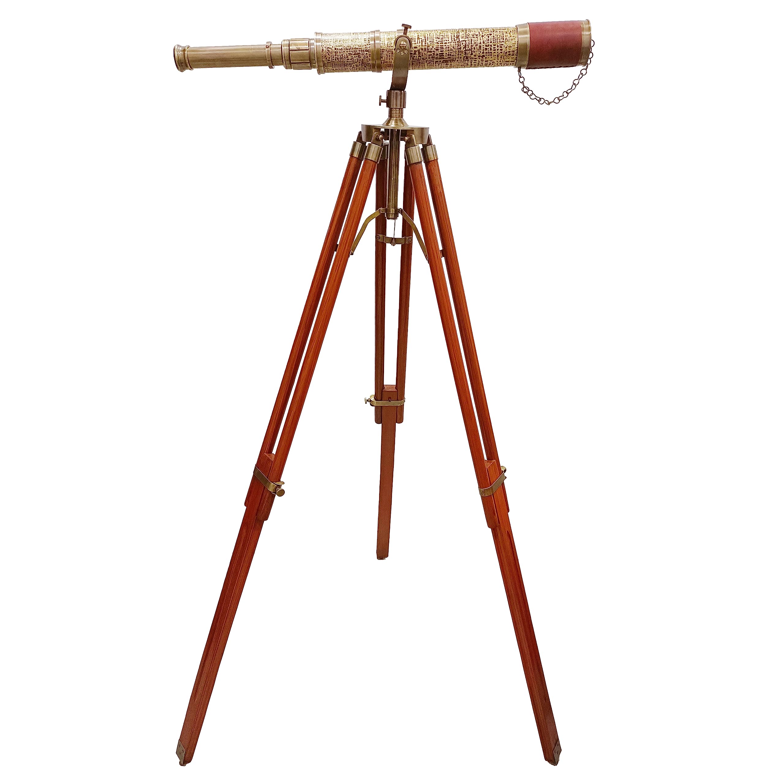 Vintage Royal Moon Arc Design Telescope Handmade Tripod Telescopes Brown Leather Covered Antique Brass Telescope Brown Tripod Handicraft Nautical Article Home Decor