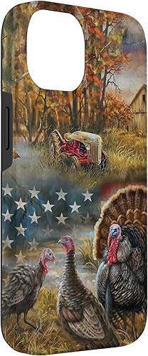 Miniatura 6 de iPhone 13 Hermosa caza de pavos salvajes Camo American Flag Case