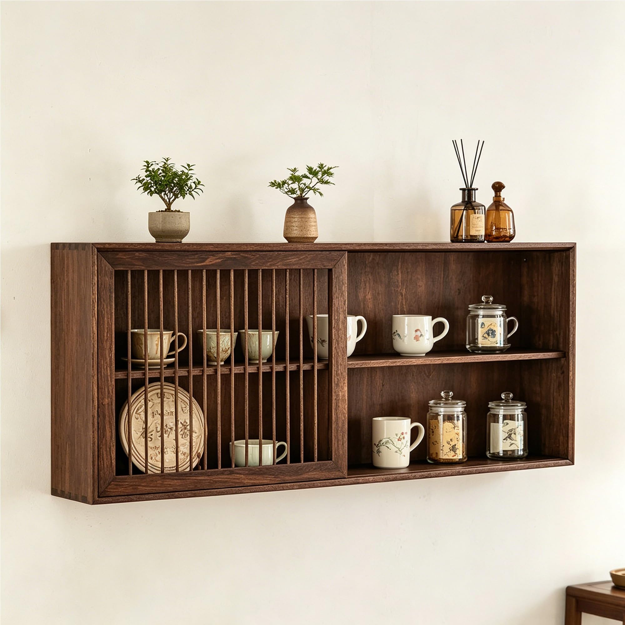 Rangement semi-ouvert mural de 120cm de long avec porte grillagée fluide