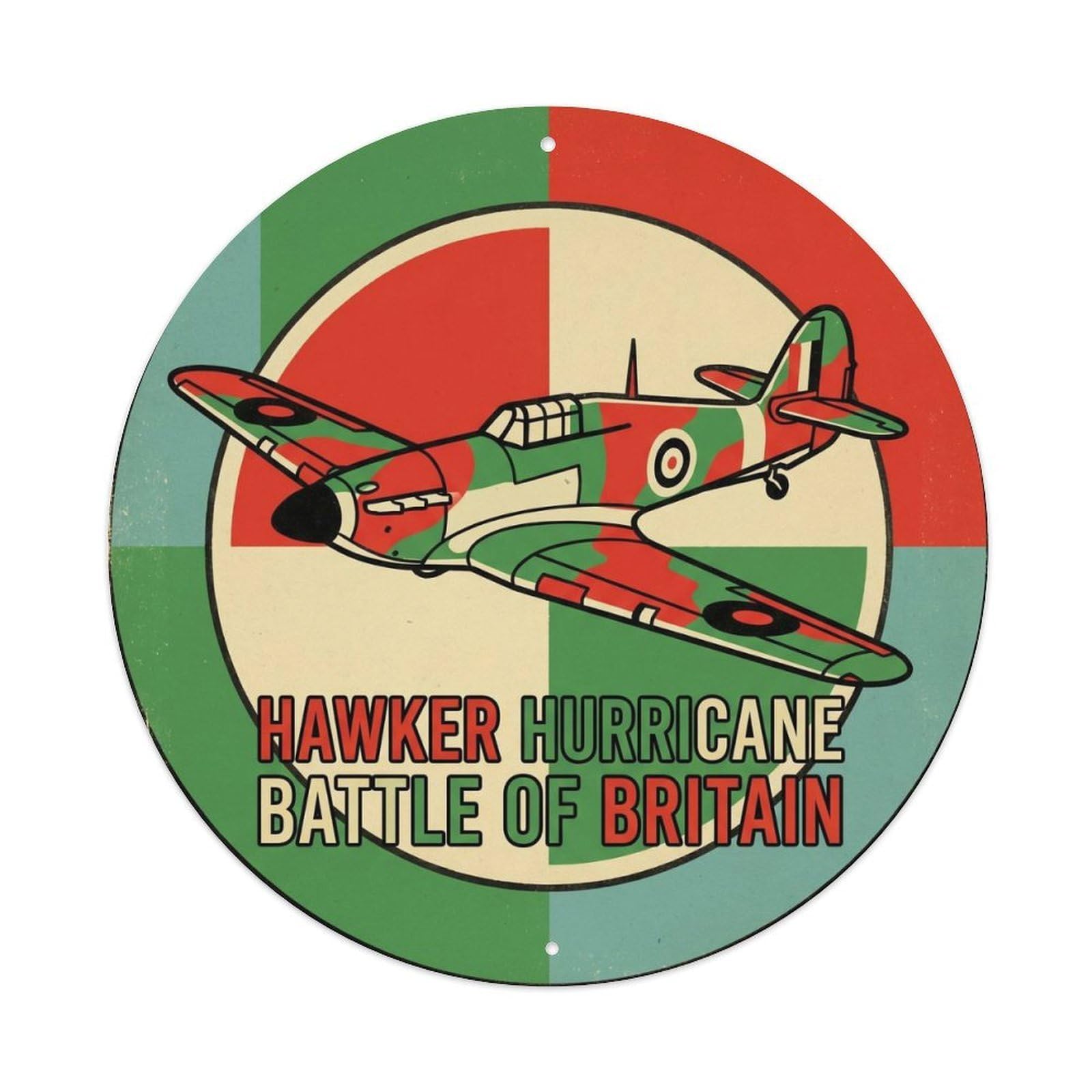 Hurricane British WWII Military Fighter Aircraft Retro Metal Tin Sign Plaque Wall Decor for Cafe, Man Cave, Club Bar, Office, Home Garden Round Metal Poster 8x8Inch