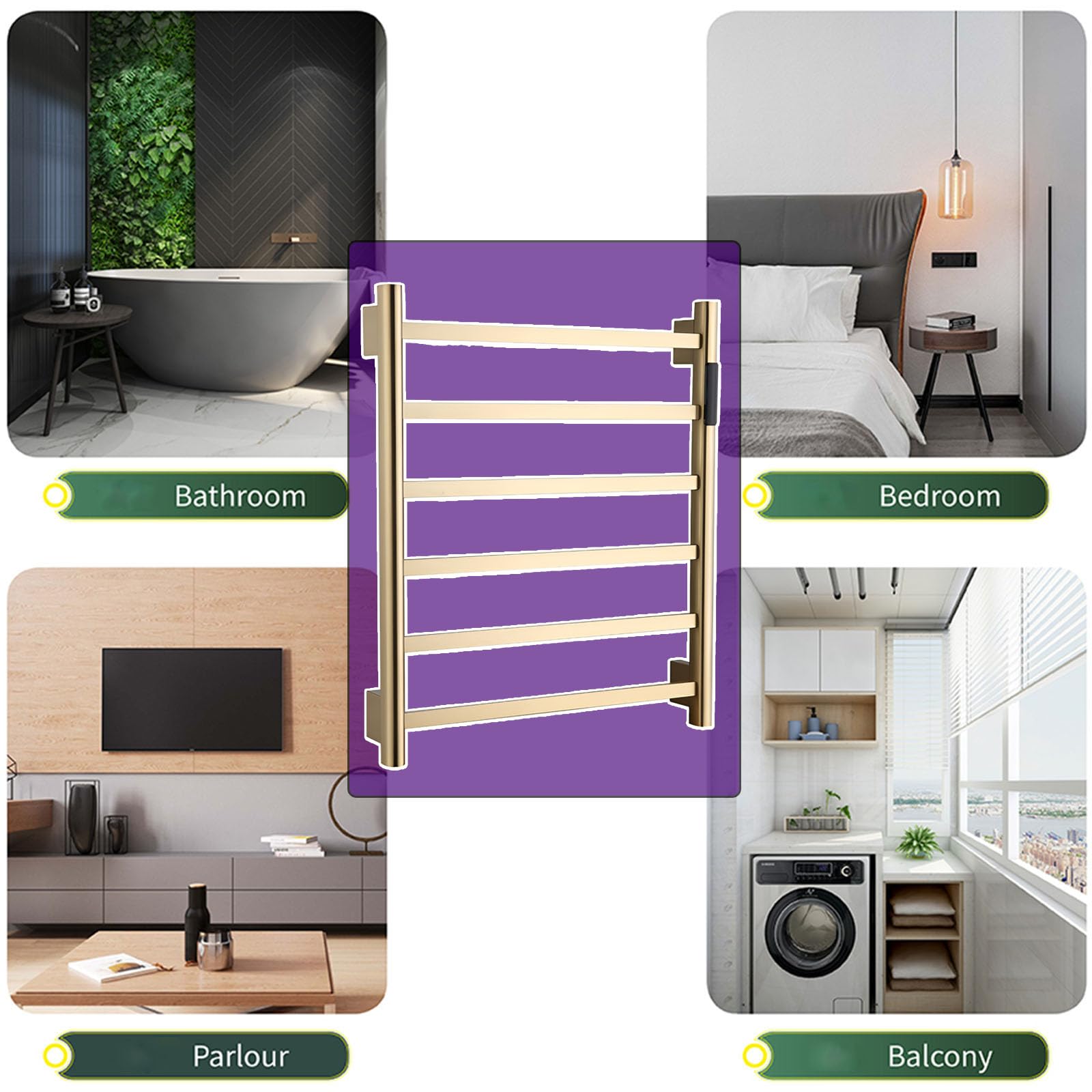 Toallero termostático de Acero Inoxidable Cepillado con Alambre Izquierdo, Barra de Toalla calefactable de Pared, toallero eléctrico para radiador de baño.