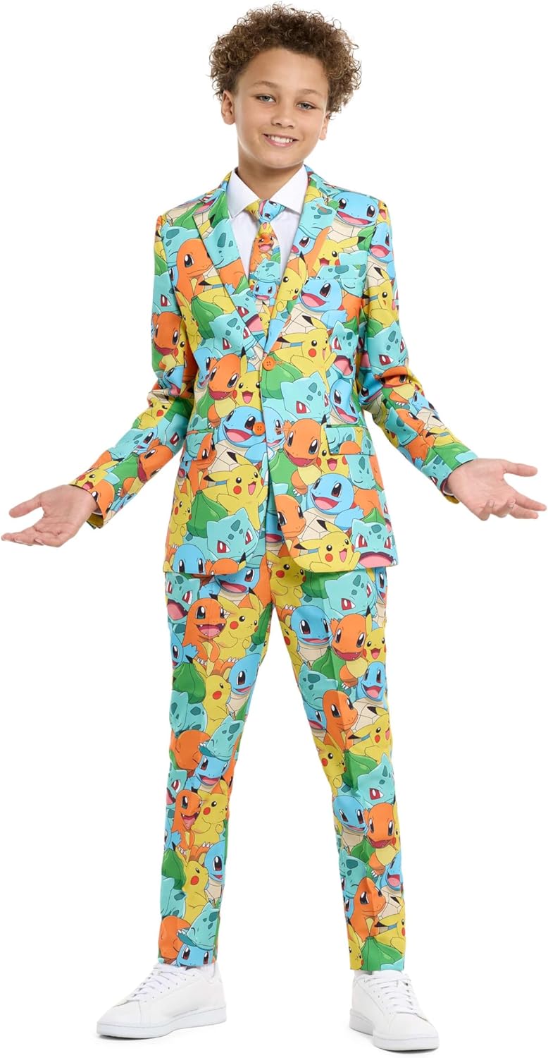 Opposuits Teen Boys Pokémon Suit - Pikachu Outfit - Including Blazer, Pants and Tie - Multicolor