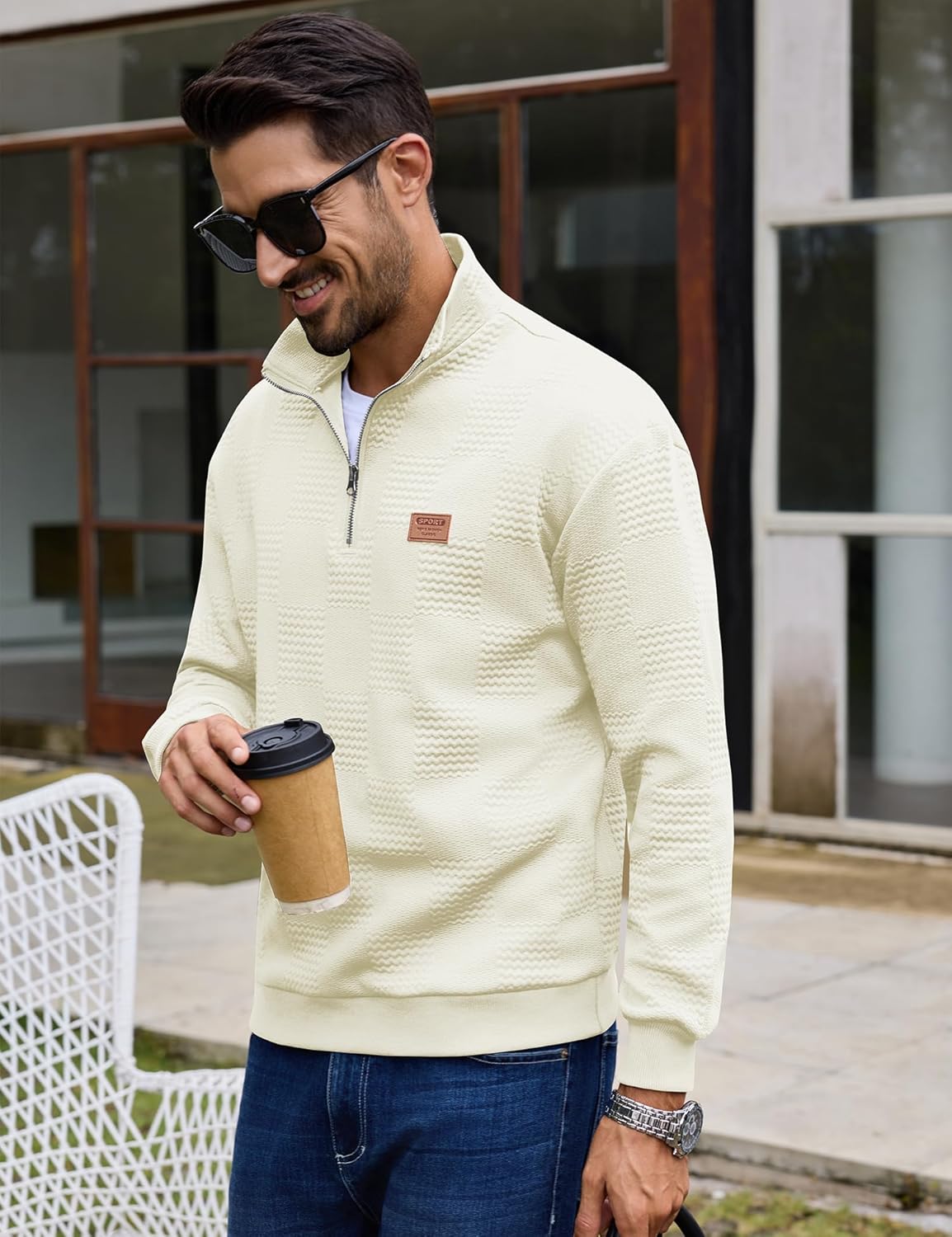 URRU Men's Quarter Zip Pullover Sweatshirt Mock Neck Long Sleeve Sweater Slim Fit Casual Polo Sweaters - Image 2