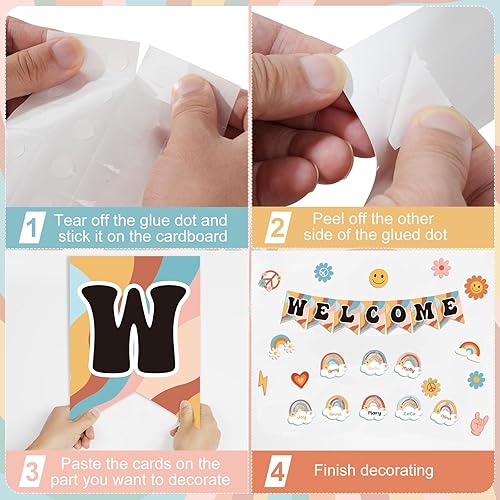 Miniatura 4 de Cartel de bienvenida retro de bienvenida a la escuela, 61 unidades, póster de bienvenida con temática de arco iris, decoración con punta de