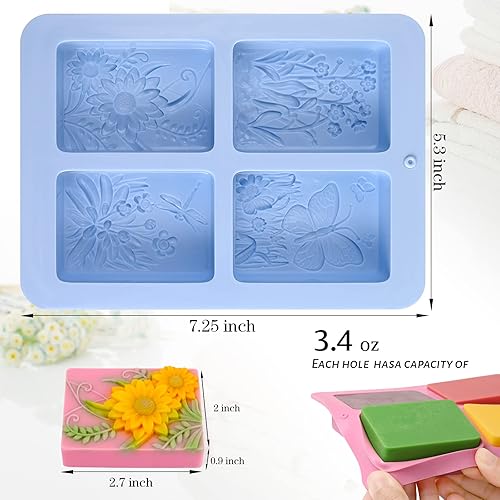 Miniatura 3 de Moukiween Moldes de Jabón de Silicona, Moldes de Insecto Floral Rectangulares 3D de Silicona para Jabón Artesanal, Bombas de Baño, Barras de Azul +