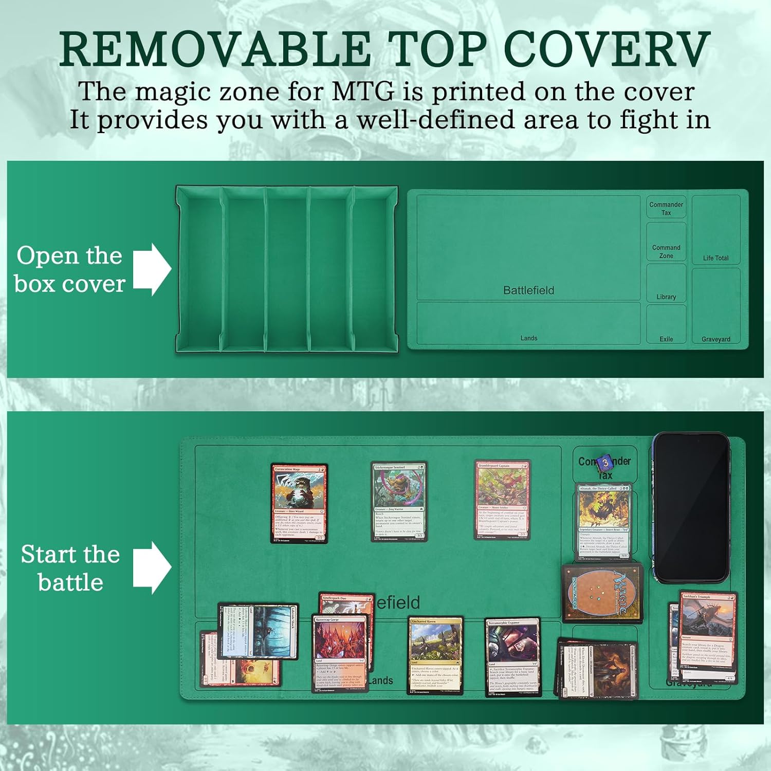 5 Row Trading Card Storage Box, 3800+Bulk Card Organizer Box with 20 Dividers & 5 Supporters, Graded Card Deck Box for YuGiOh, MTG, TCG Black/Green