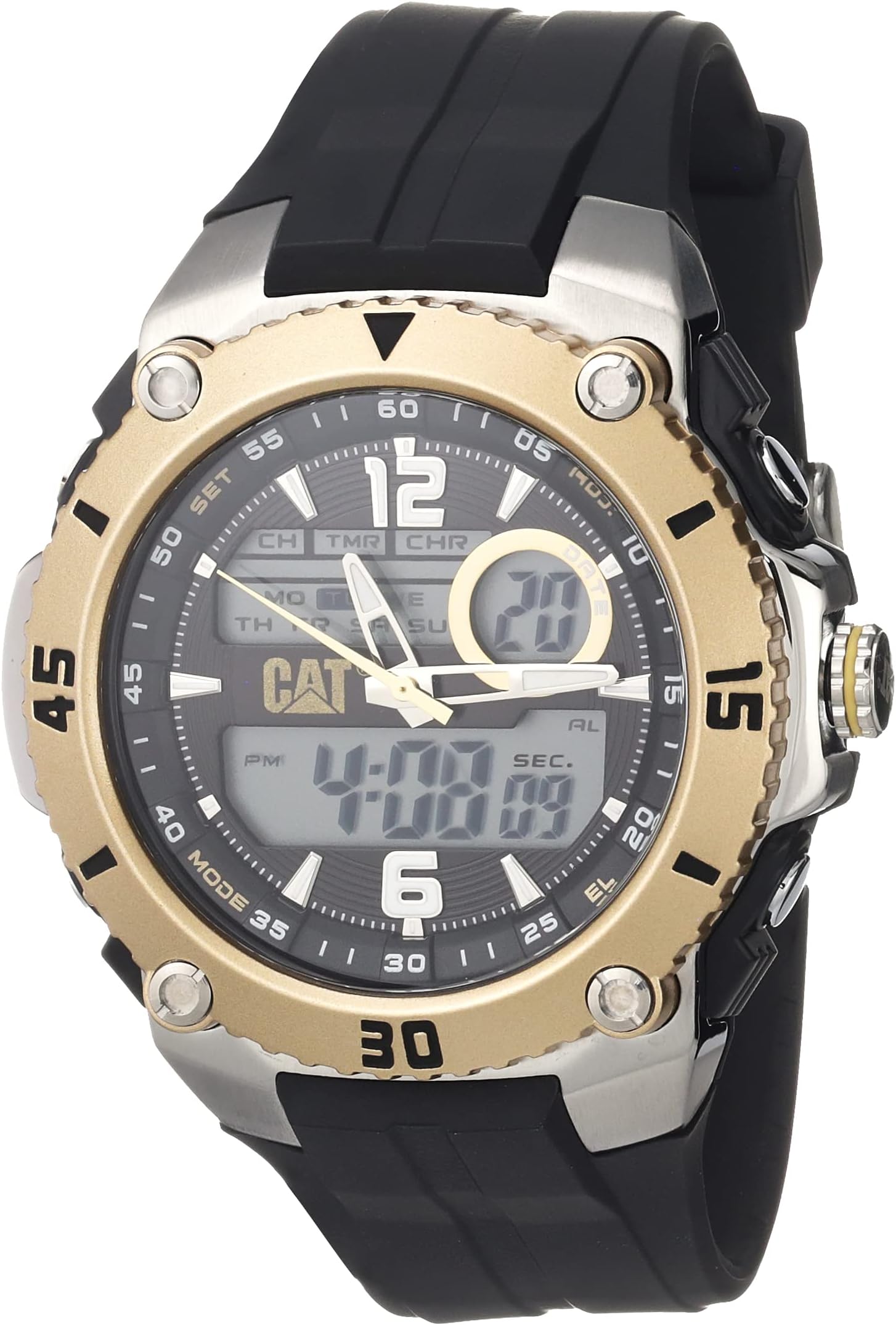 Caterpillar CAT Sportica Anadigi Men's Watch Black Gold Silver ME14521137, Black/Gold