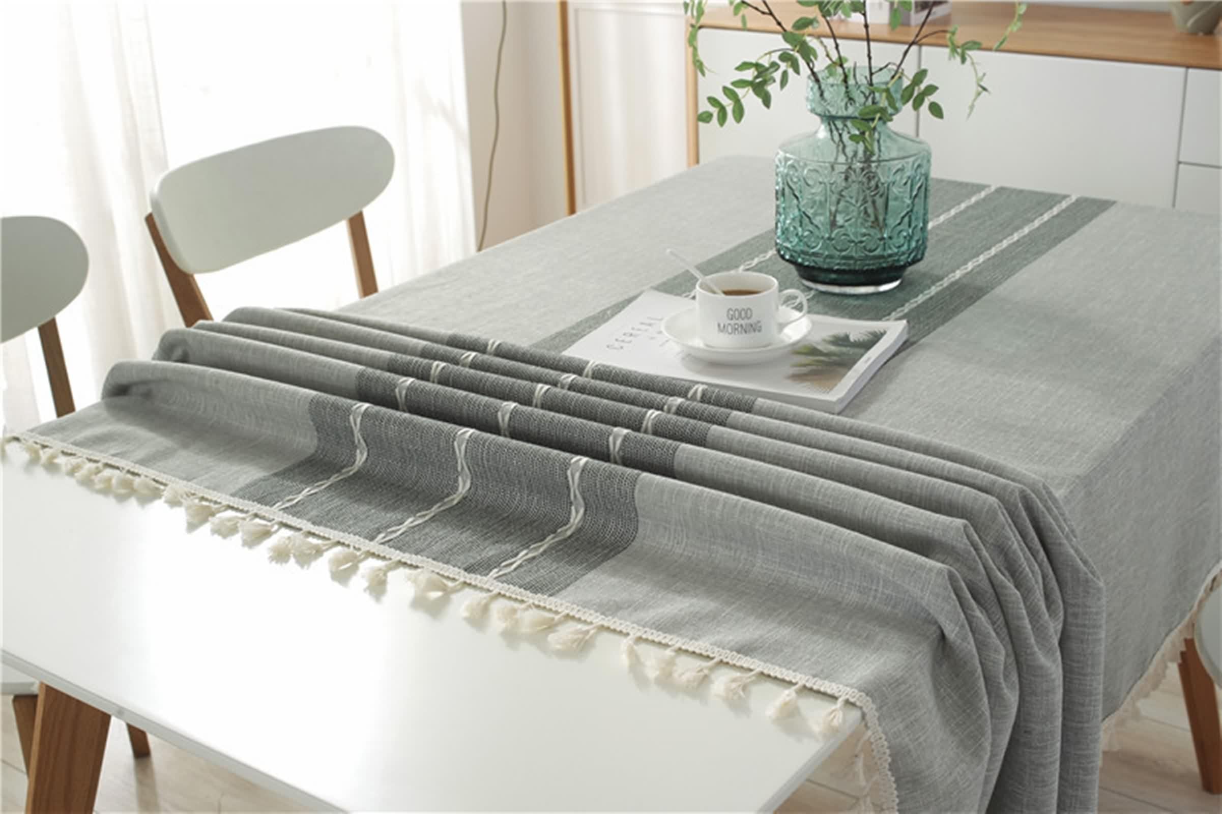 Tischdecke 120 X 120 Grau, Kleine Tischdecken Baumwolle Leinen Einfarbig mit Spitze Table Cloth für Geburtstag Party Hochzeit