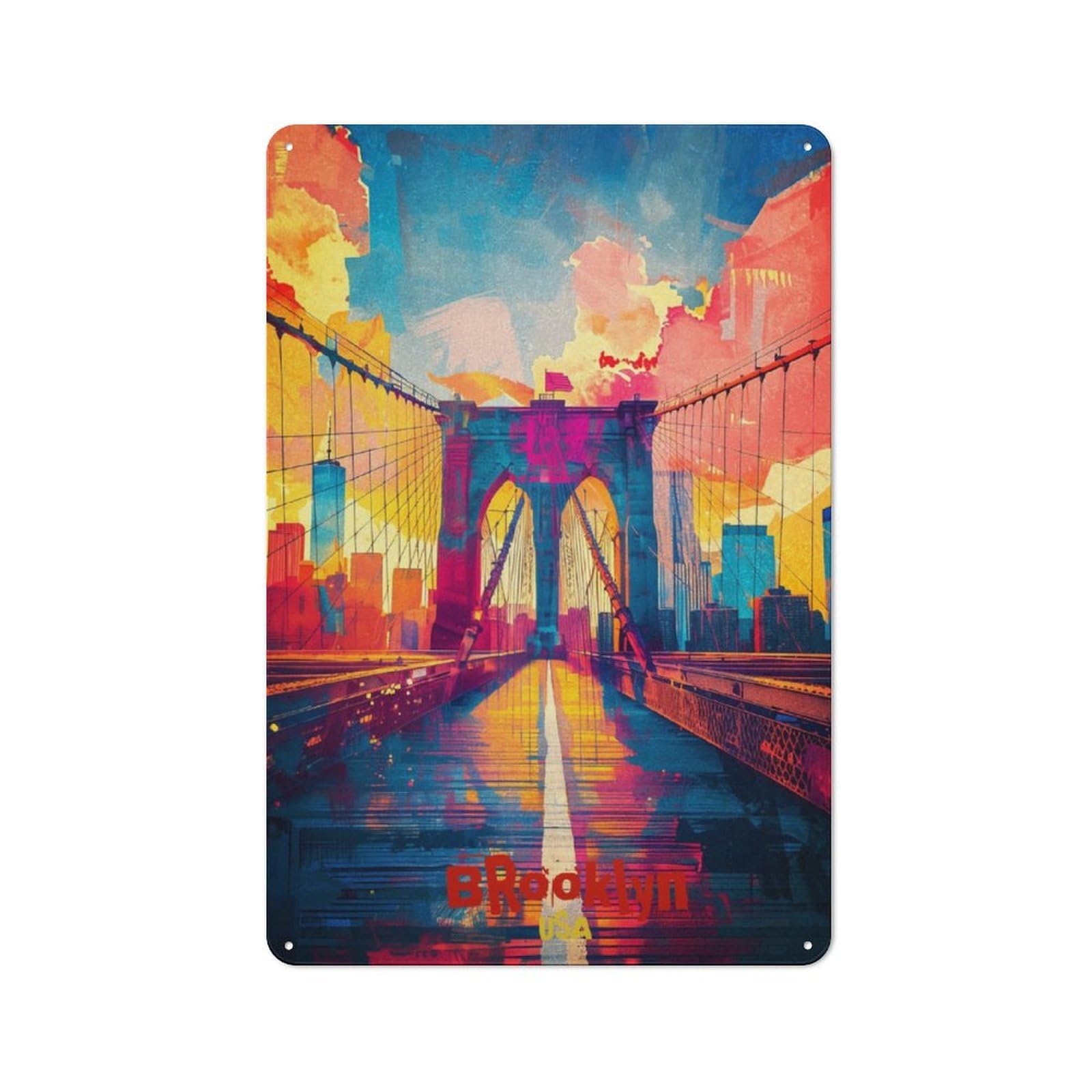 Junmoney Brooklyn Art Vintage Tin Wall Plaque 30X20cm For Café Or Restaurant, A Decorative Christmas Gift For Café Owners And Decorators