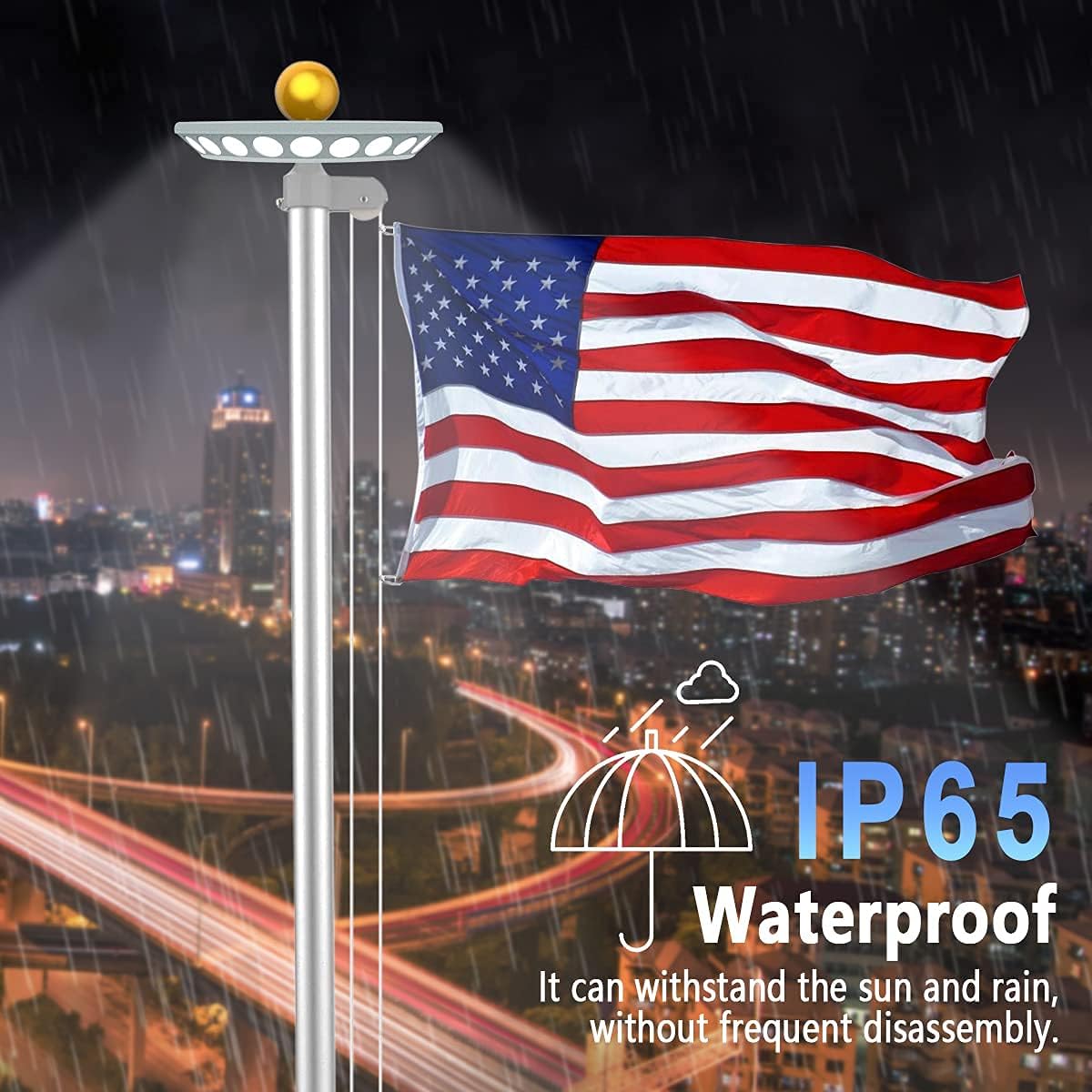 Flag Pole Light Solar Powered, 5200mAh Top Mount Flagpole Lights, 2400lm Auto On/Off, Dusk to Dawn for Most Outdoor 15 to 25 Ft In-Ground Flagpole